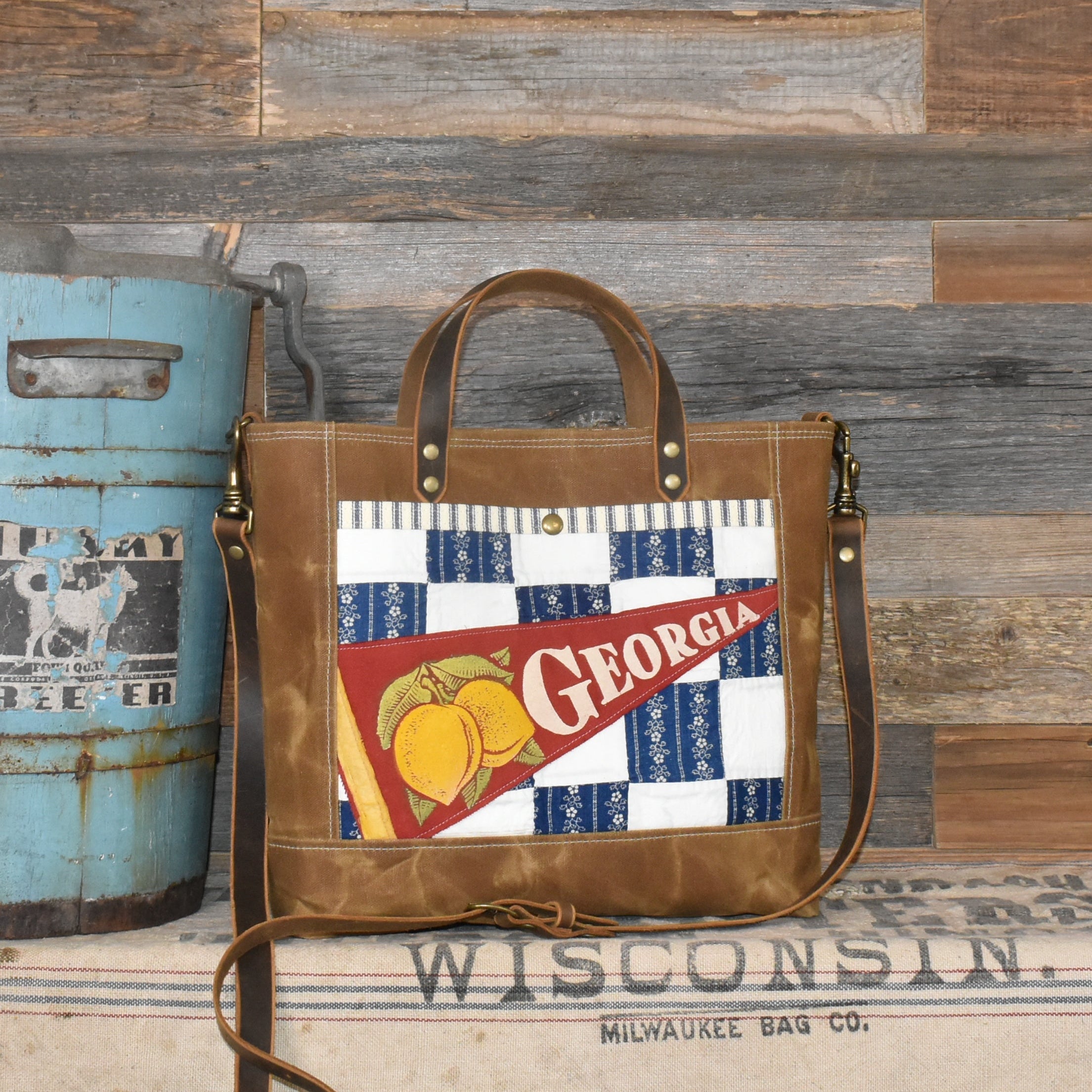 Vintage Quilt + Vintage Georgia Pennant Waxed Canvas Tote
