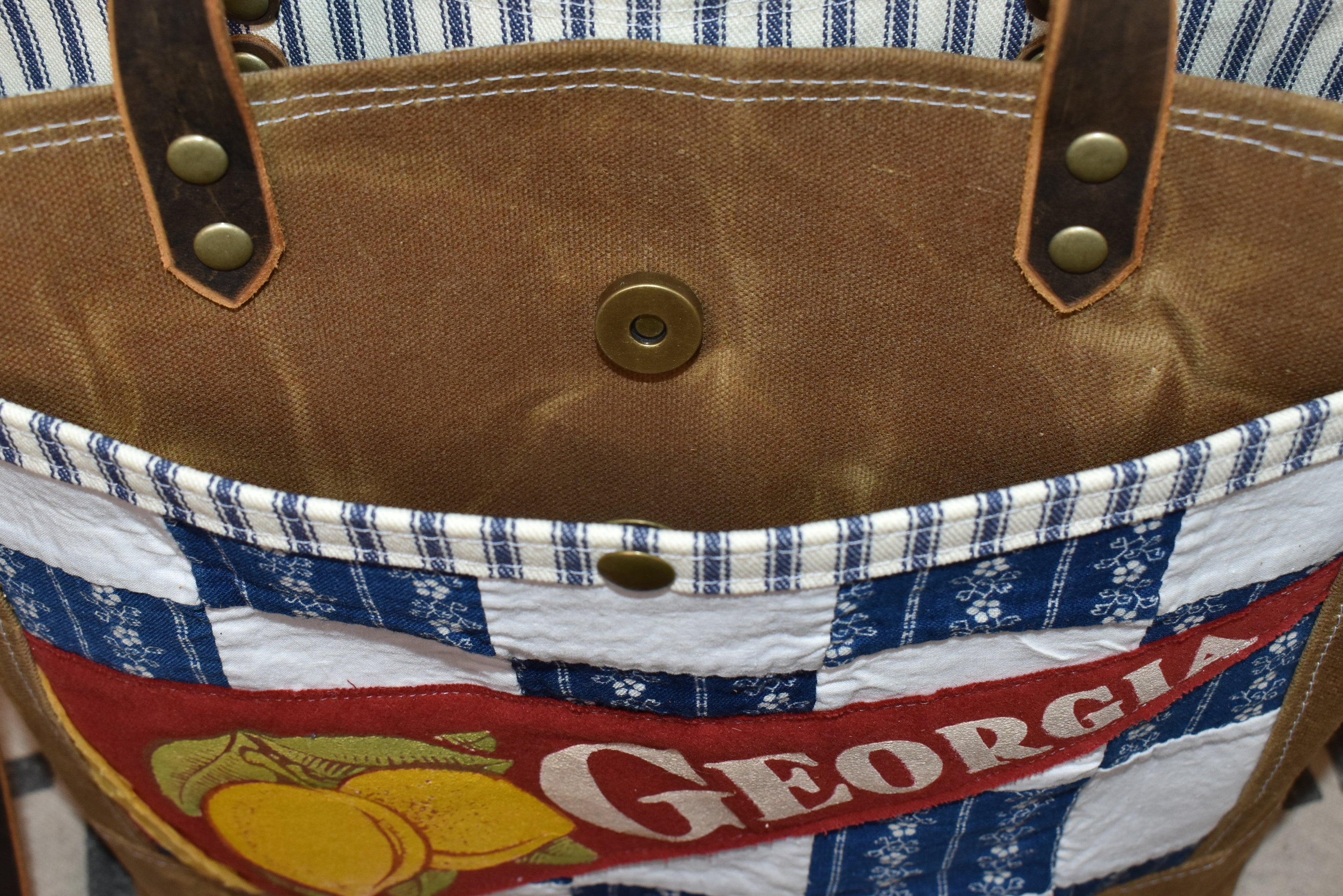 Vintage Quilt + Vintage Georgia Pennant Waxed Canvas Tote