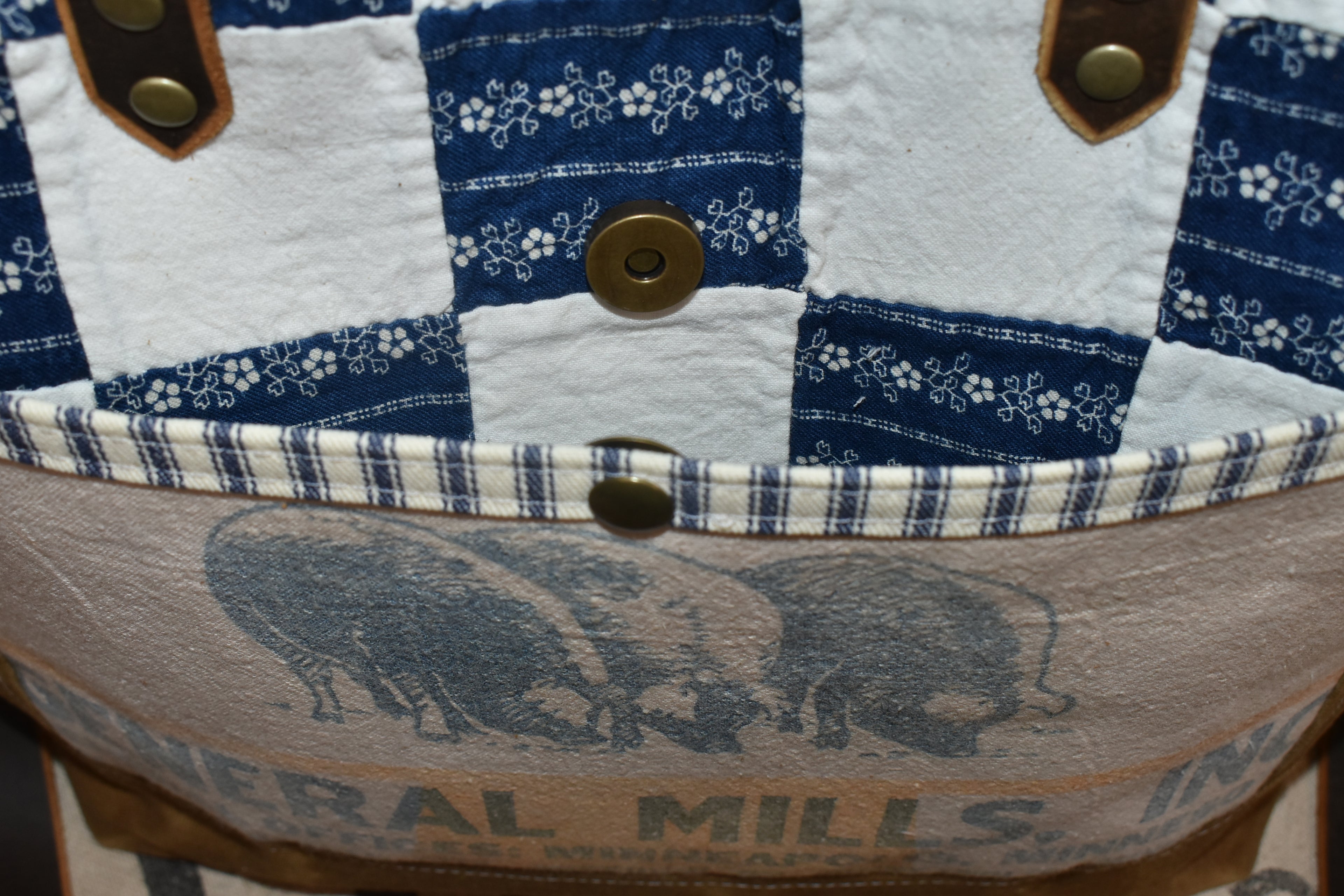 Vintage Quilt + Vintage Gold Medal Feed Sack Waxed Canvas Tote