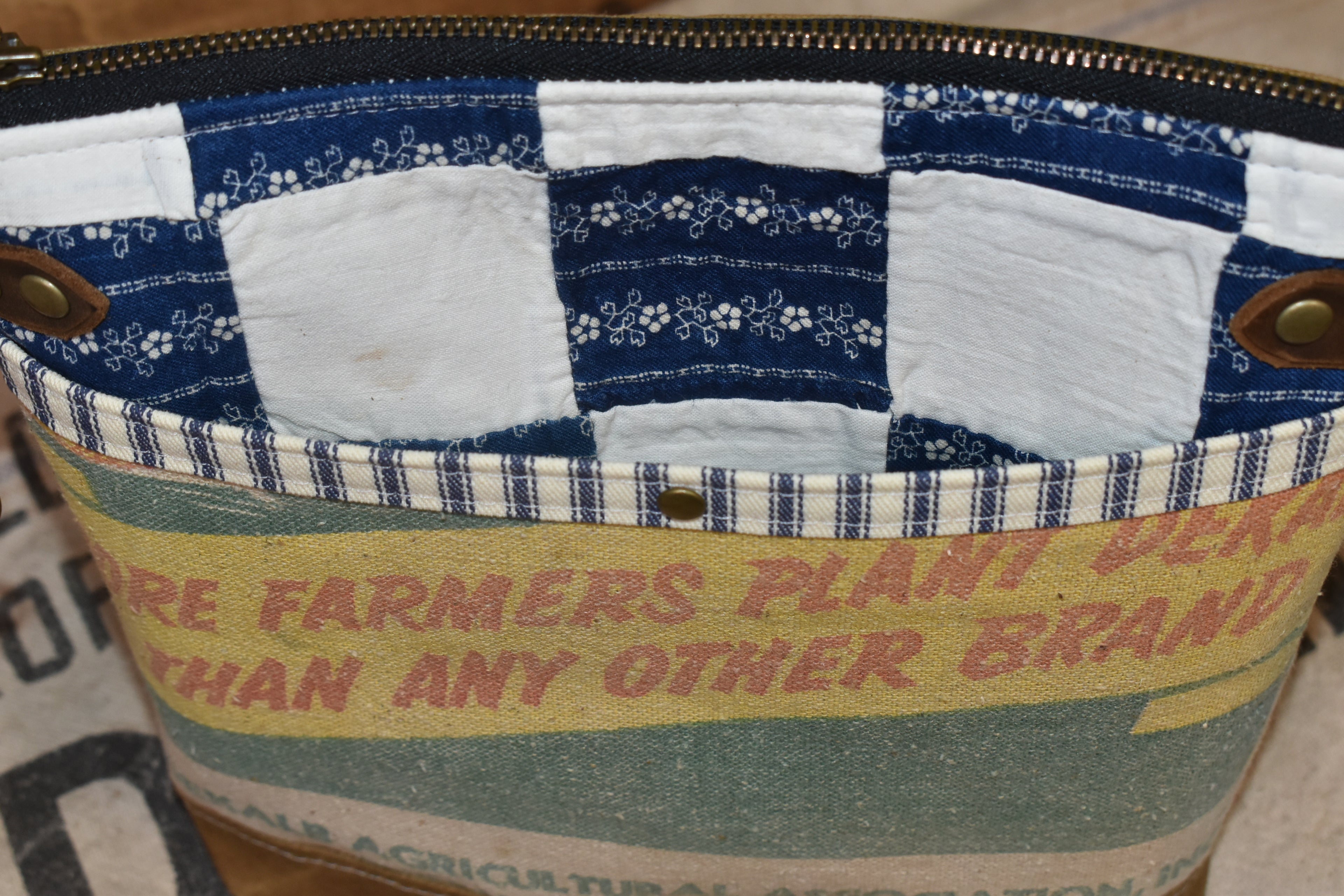 Vintage Quilt + Vintage DeKalb Hybrid Corn Seed Sack Waxed Canvas Purse