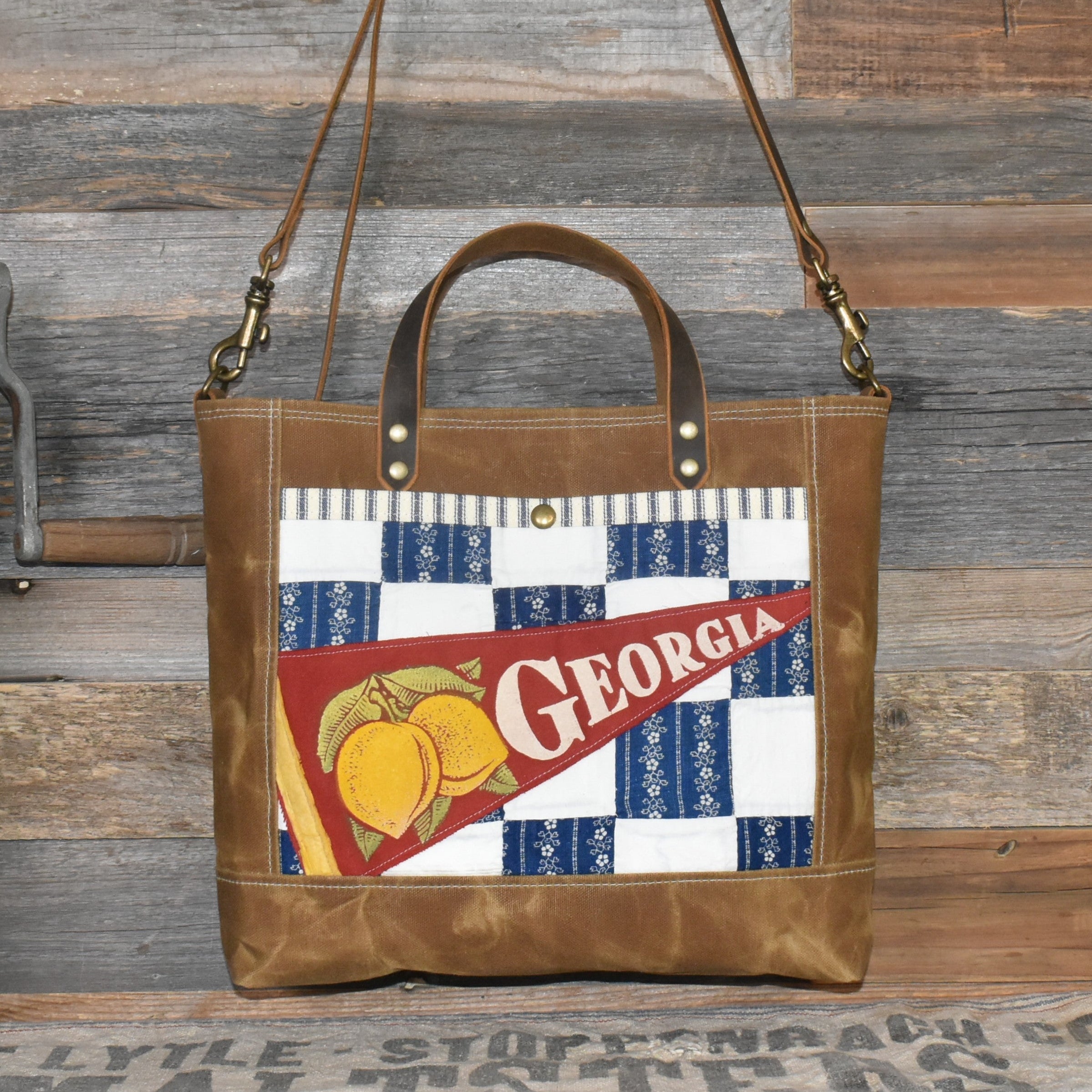 Vintage Quilt + Vintage Georgia Pennant Waxed Canvas Tote