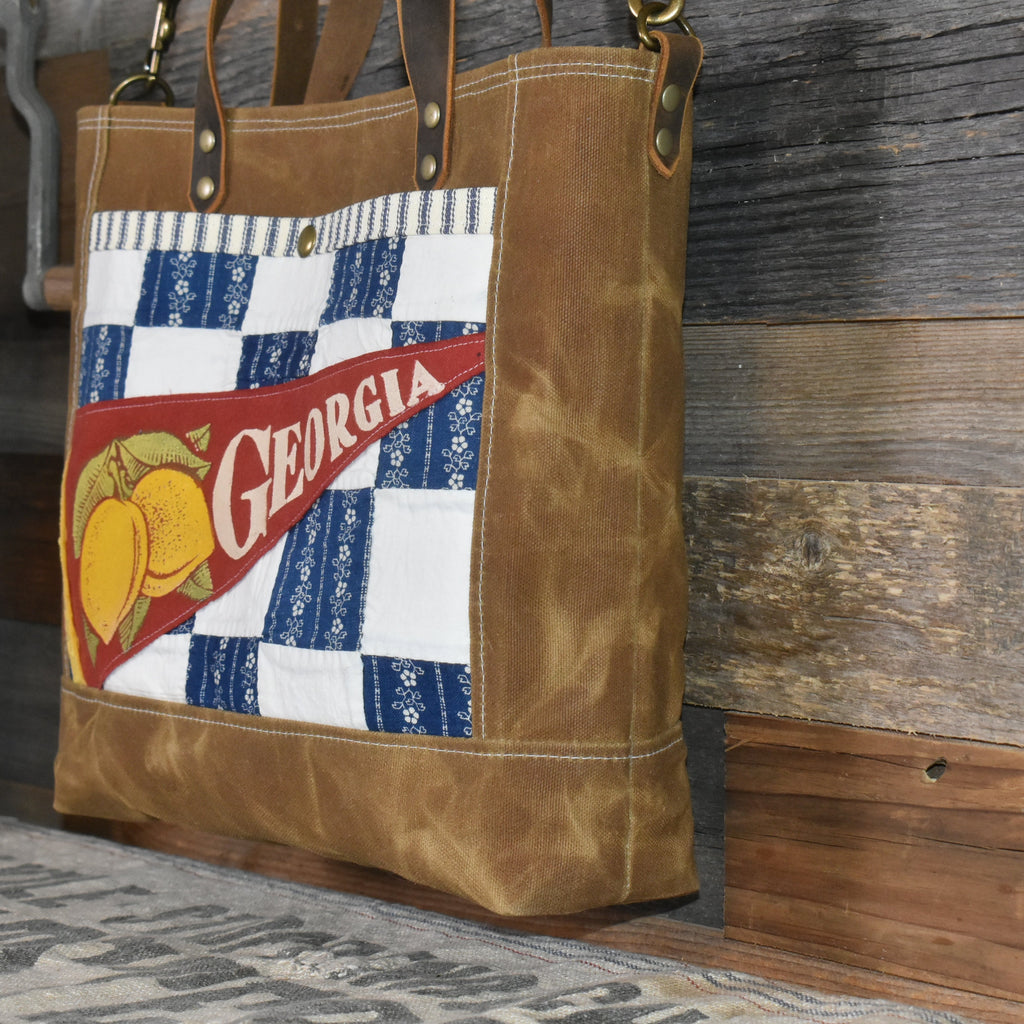 Vintage Quilt + Vintage Georgia Pennant Waxed Canvas Tote