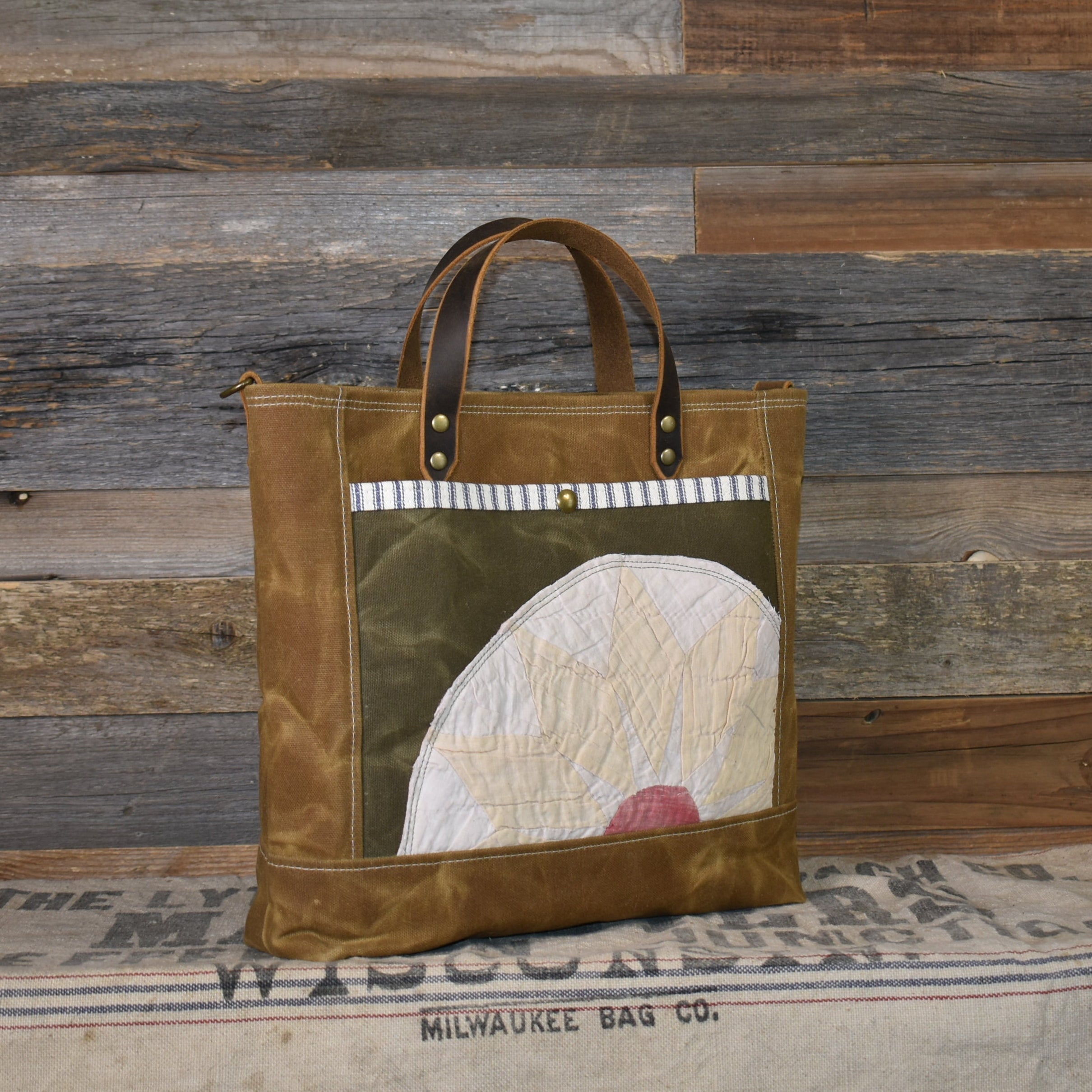 Antique Sunflower Quilt + Waxed Canvas Tote