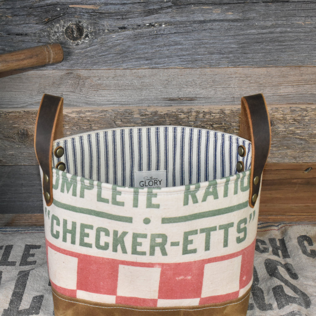 Vintage Purina Feed Sack Basket Tote