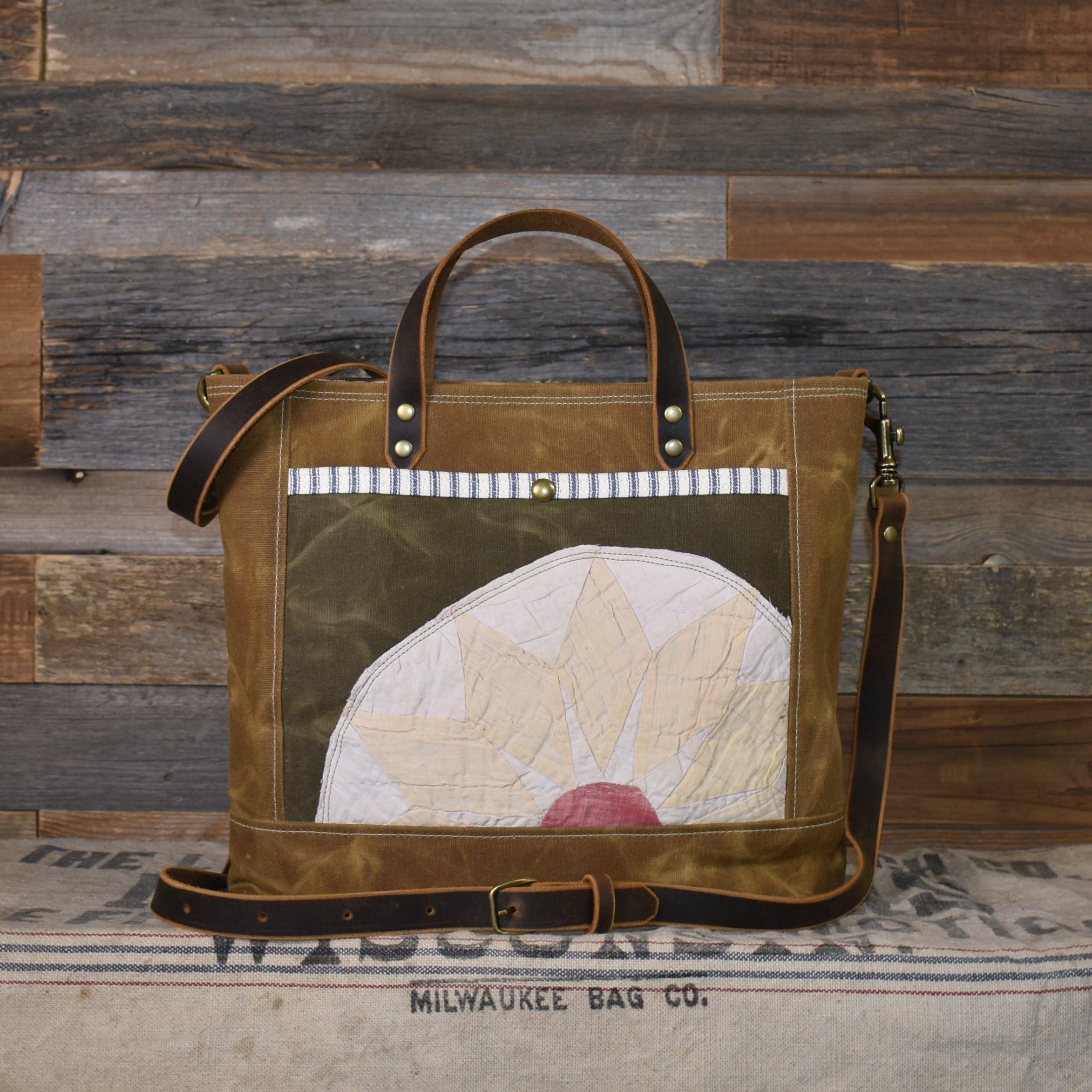 Antique Sunflower Quilt + Waxed Canvas Tote