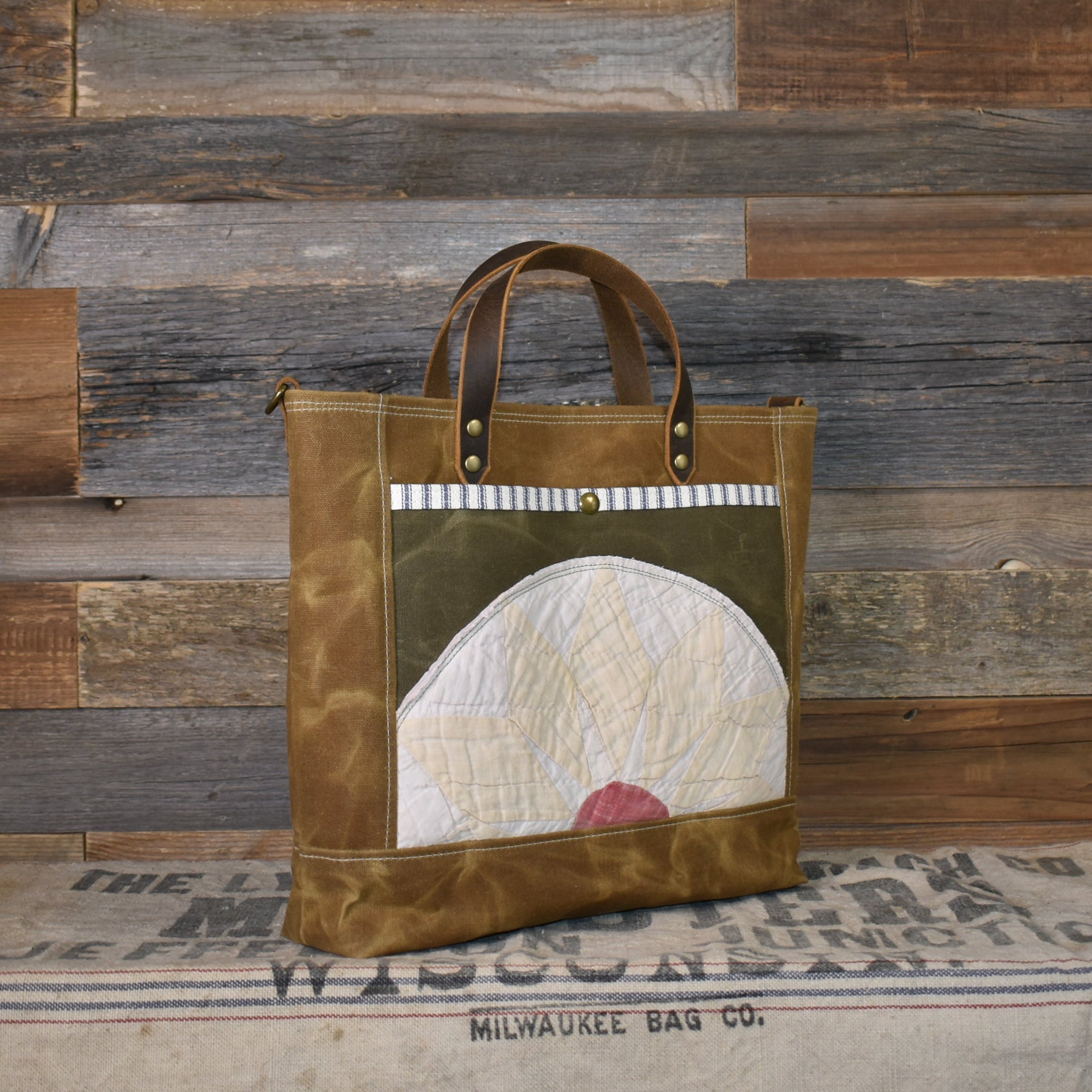 Antique Sunflower Quilt + Waxed Canvas Tote