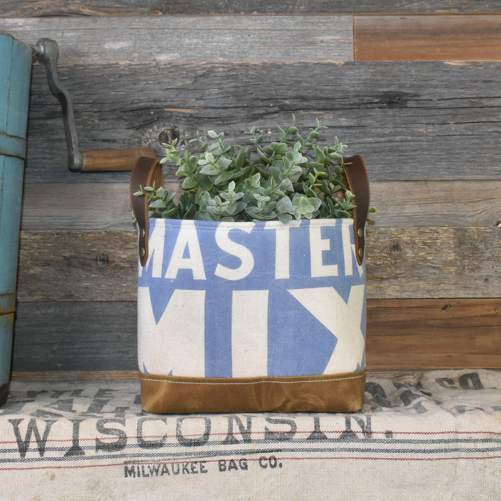 Vintage Master Mix Feed Sack Basket Tote