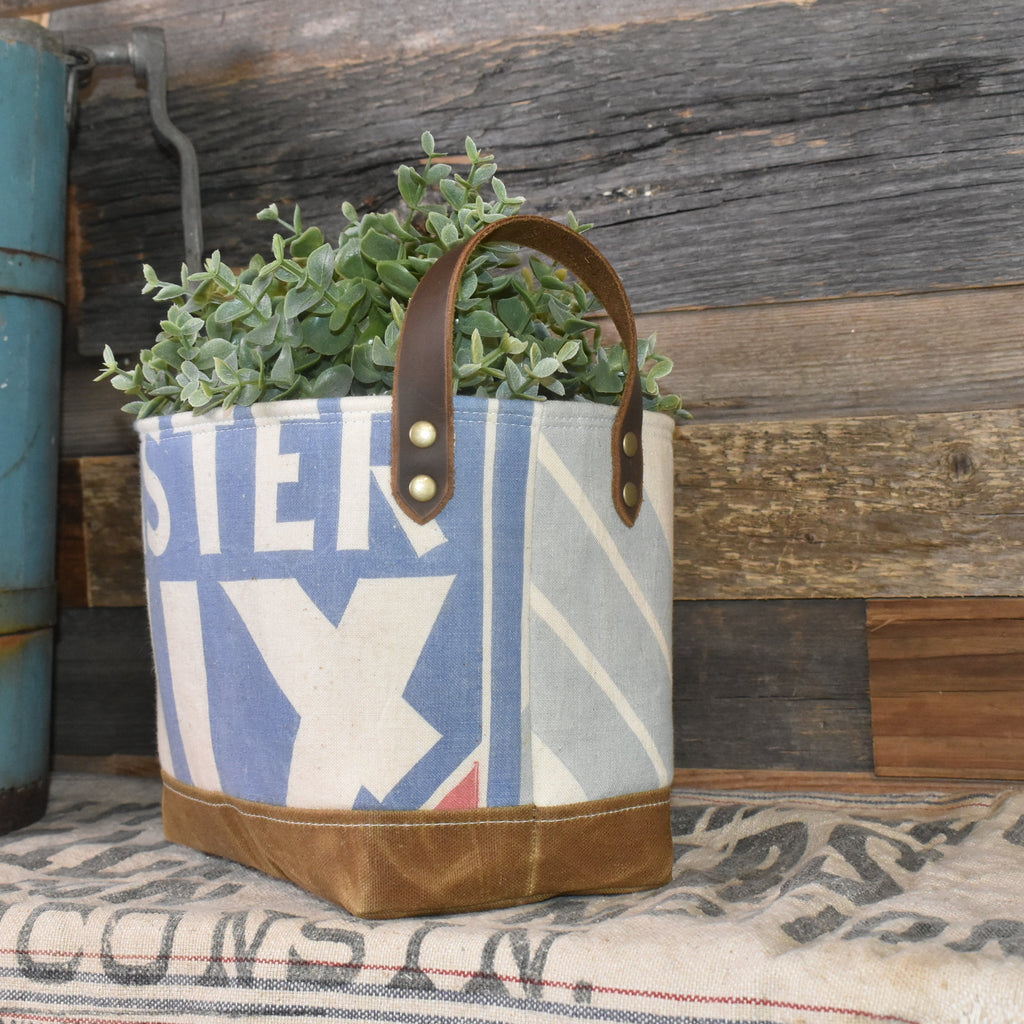 Vintage Master Mix Feed Sack Basket Tote