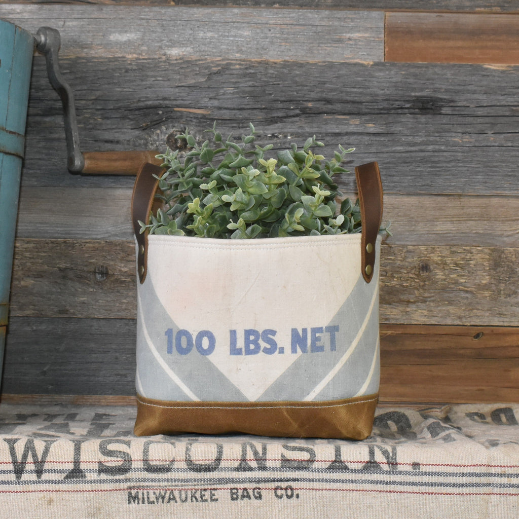 Vintage Master Mix Feed Sack Basket Tote