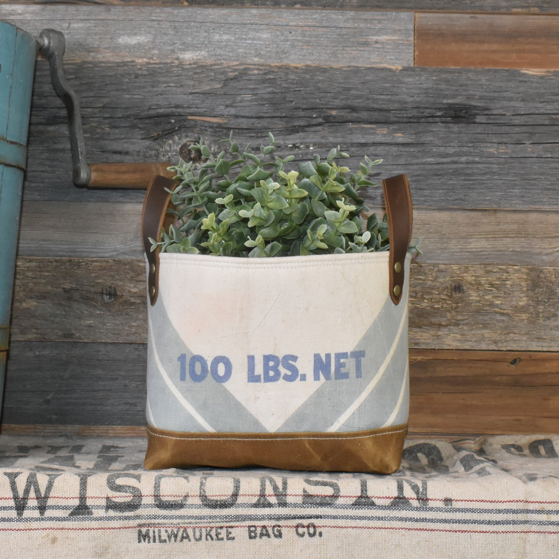 Vintage Master Mix Feed Sack Basket Tote