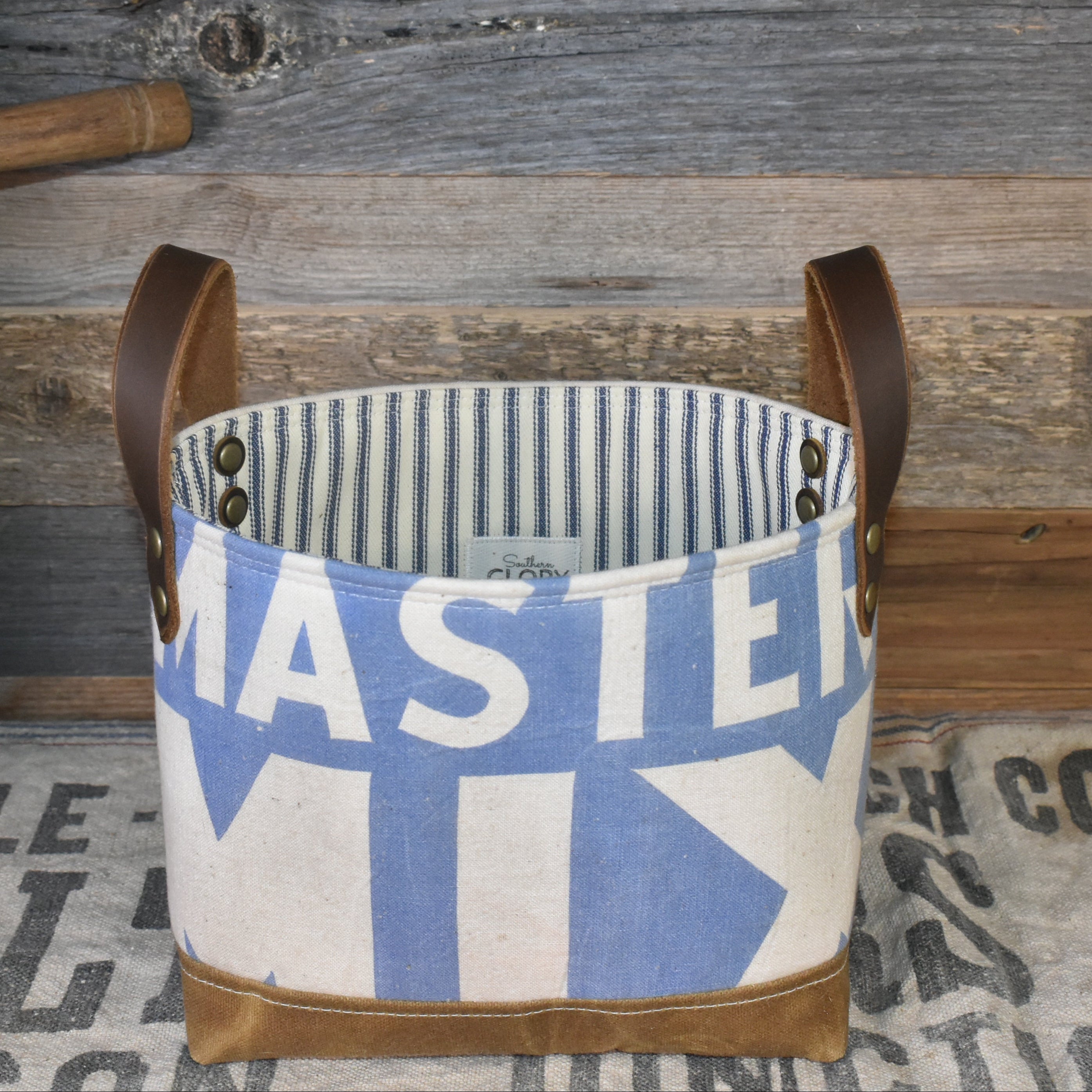 Vintage Master Mix Feed Sack Basket Tote
