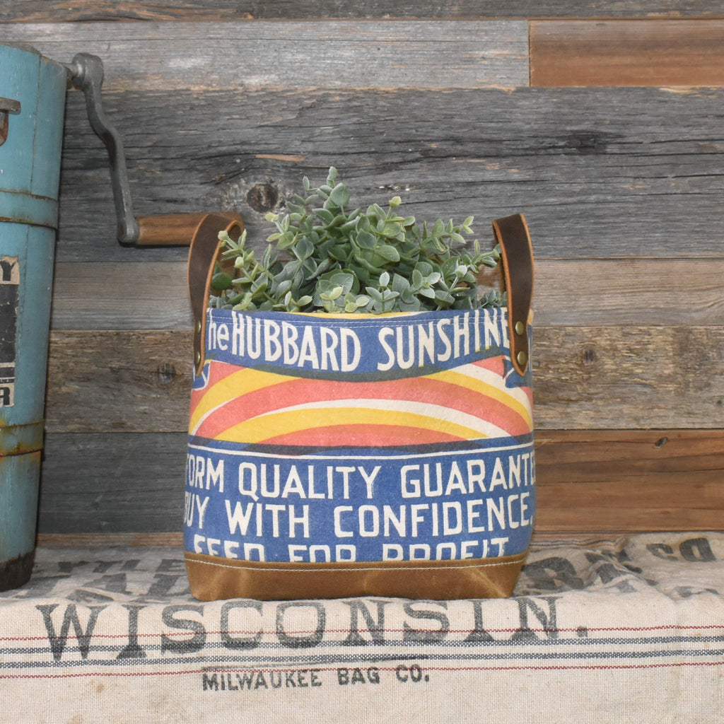 Vintage Hubbard's Sunshine Feed Sack Basket Tote