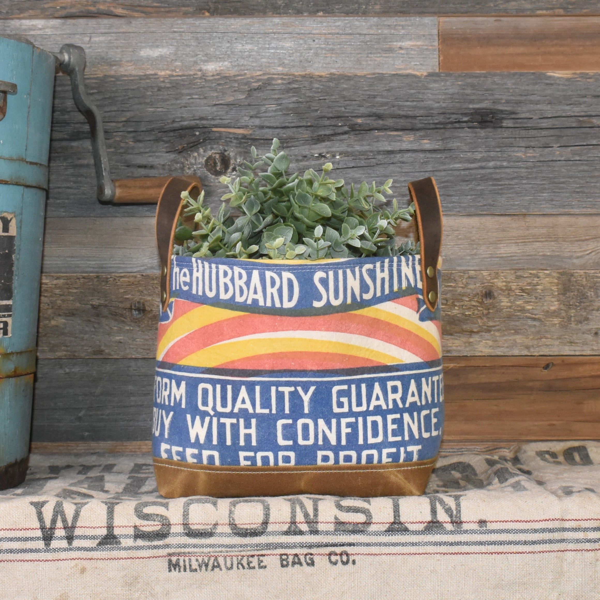 Vintage Hubbard's Sunshine Feed Sack Basket Tote