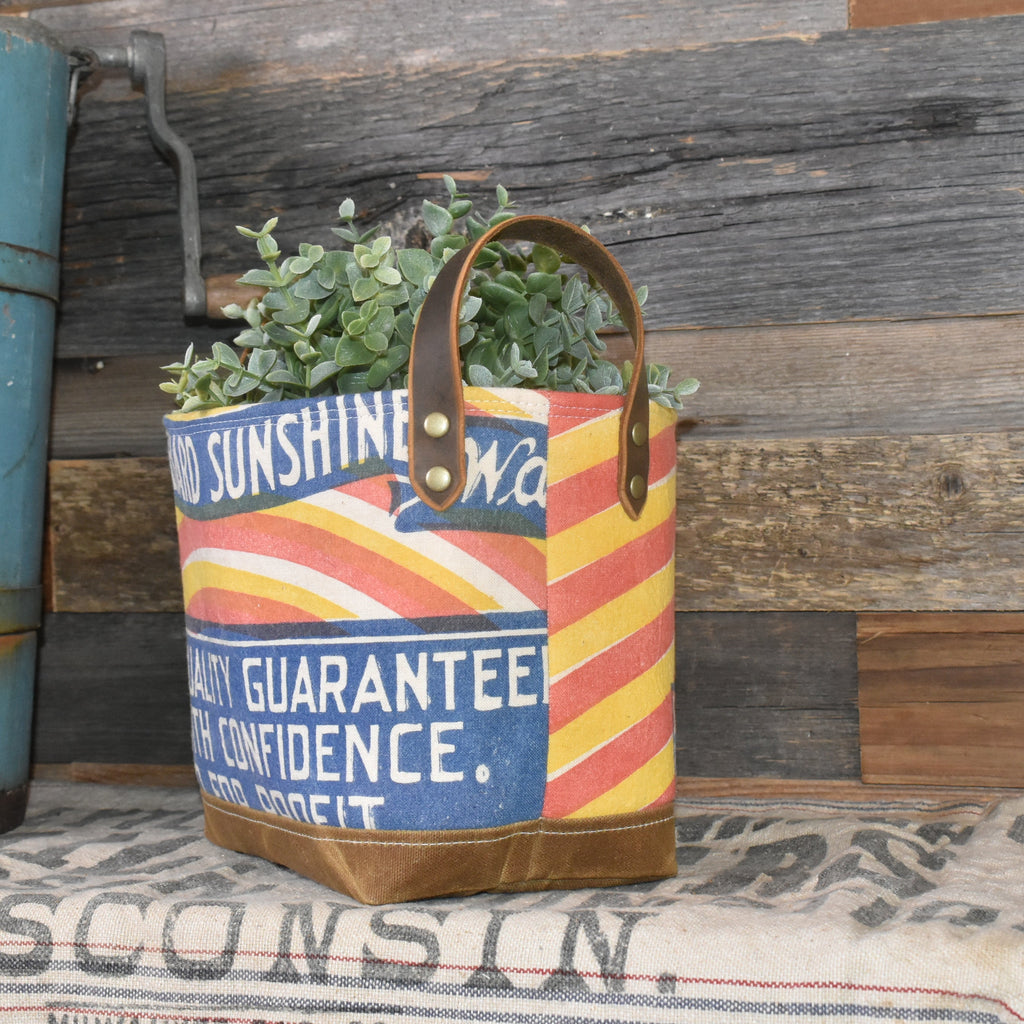 Vintage Hubbard's Sunshine Feed Sack Basket Tote