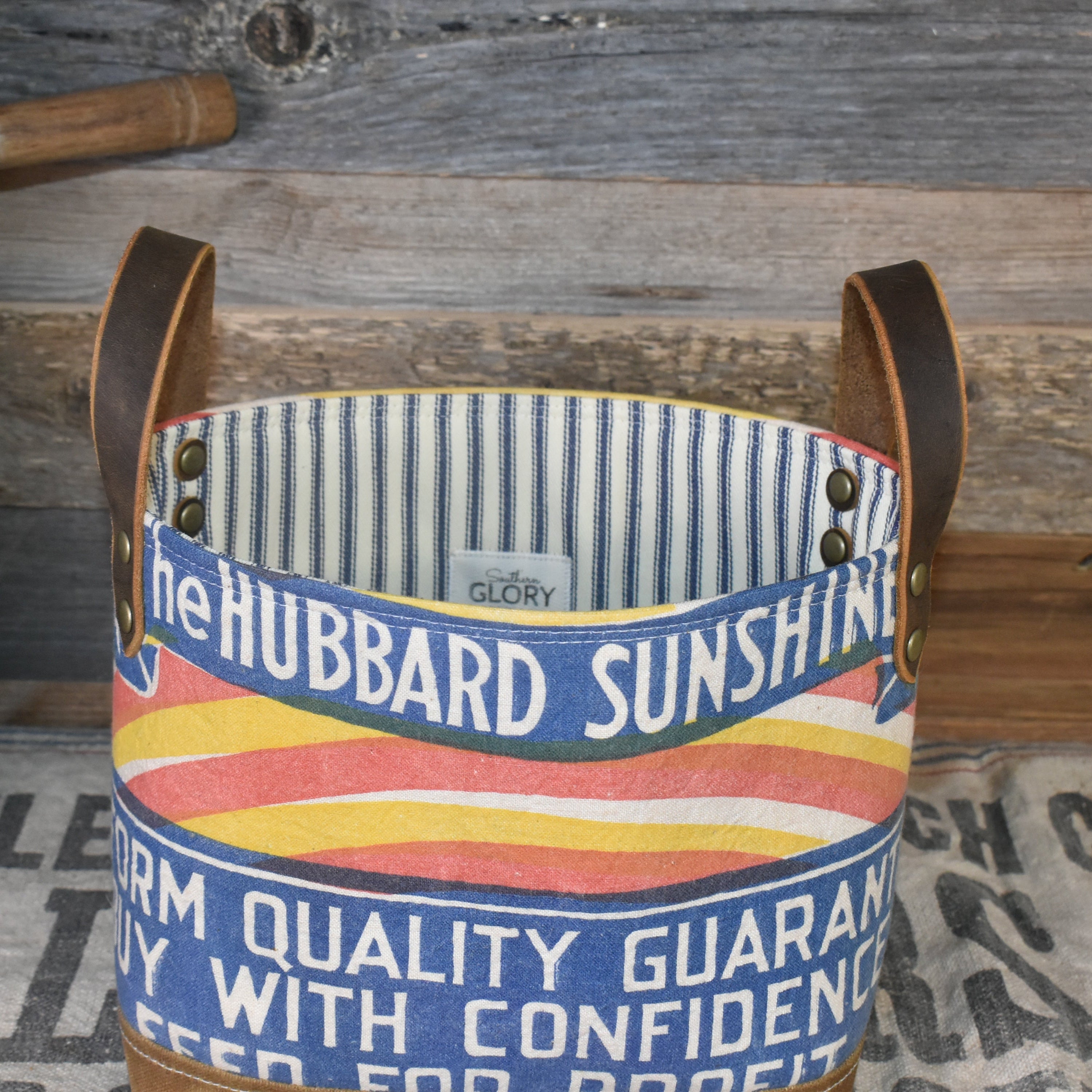 Vintage Hubbard's Sunshine Feed Sack Basket Tote