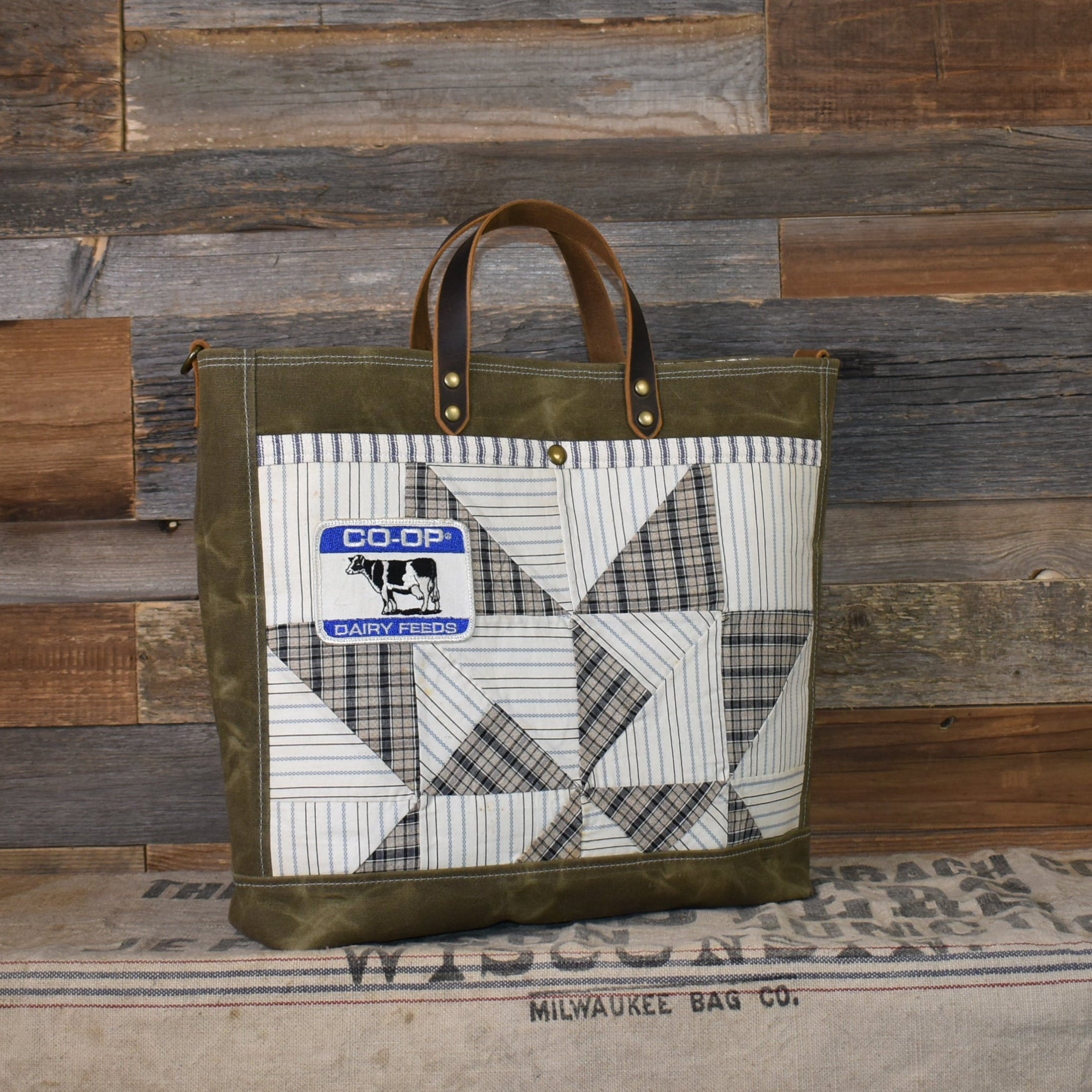 Antique Ohio Star Quilt + Vintage Patch + Waxed Canvas Tote