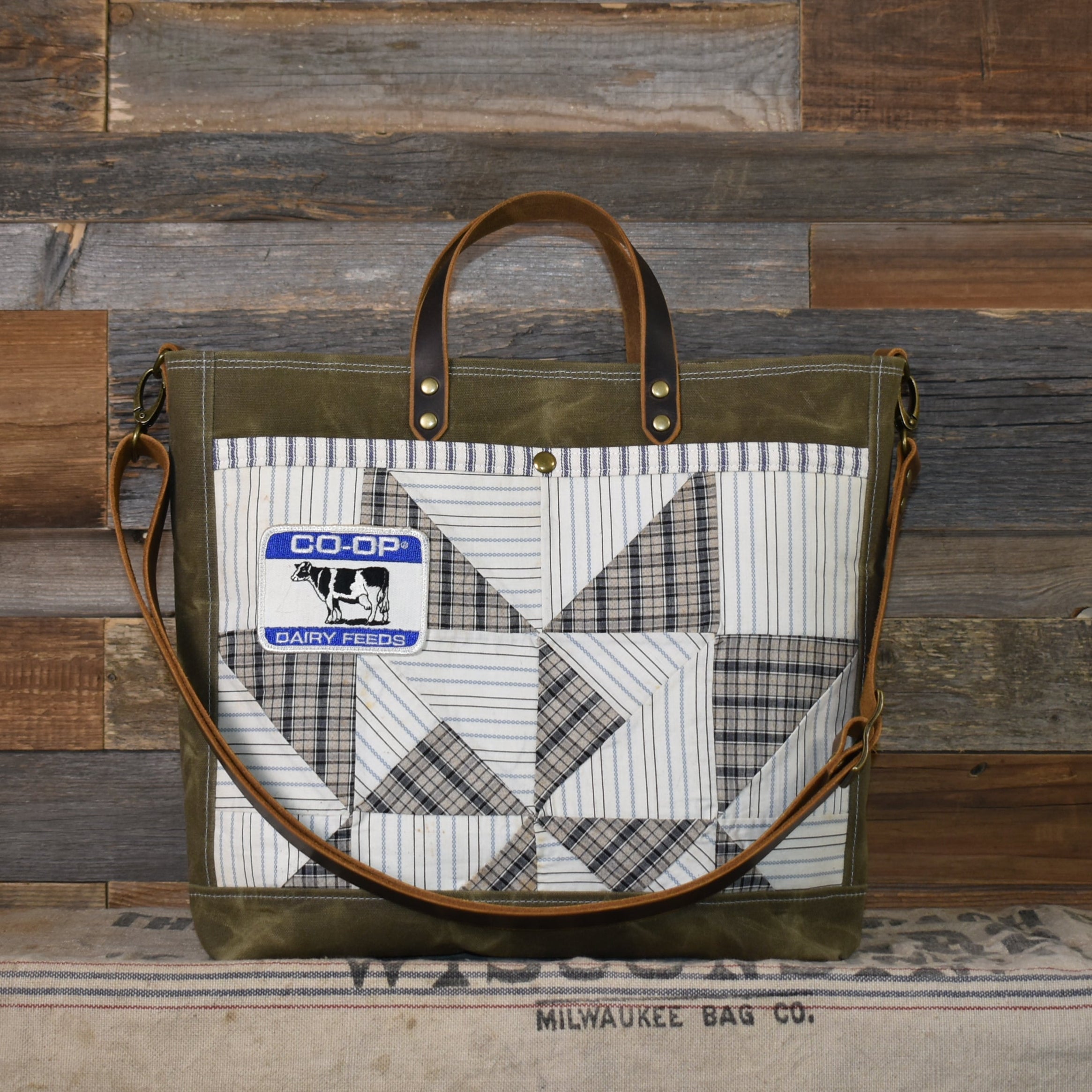 Antique Ohio Star Quilt + Vintage Patch + Waxed Canvas Tote