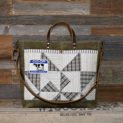 Antique Ohio Star Quilt + Vintage Patch + Waxed Canvas Tote