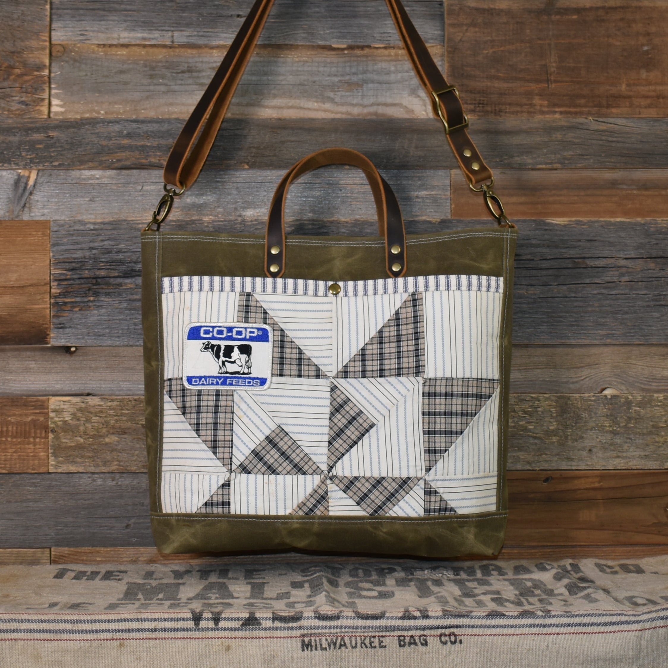 Antique Ohio Star Quilt + Vintage Patch + Waxed Canvas Tote