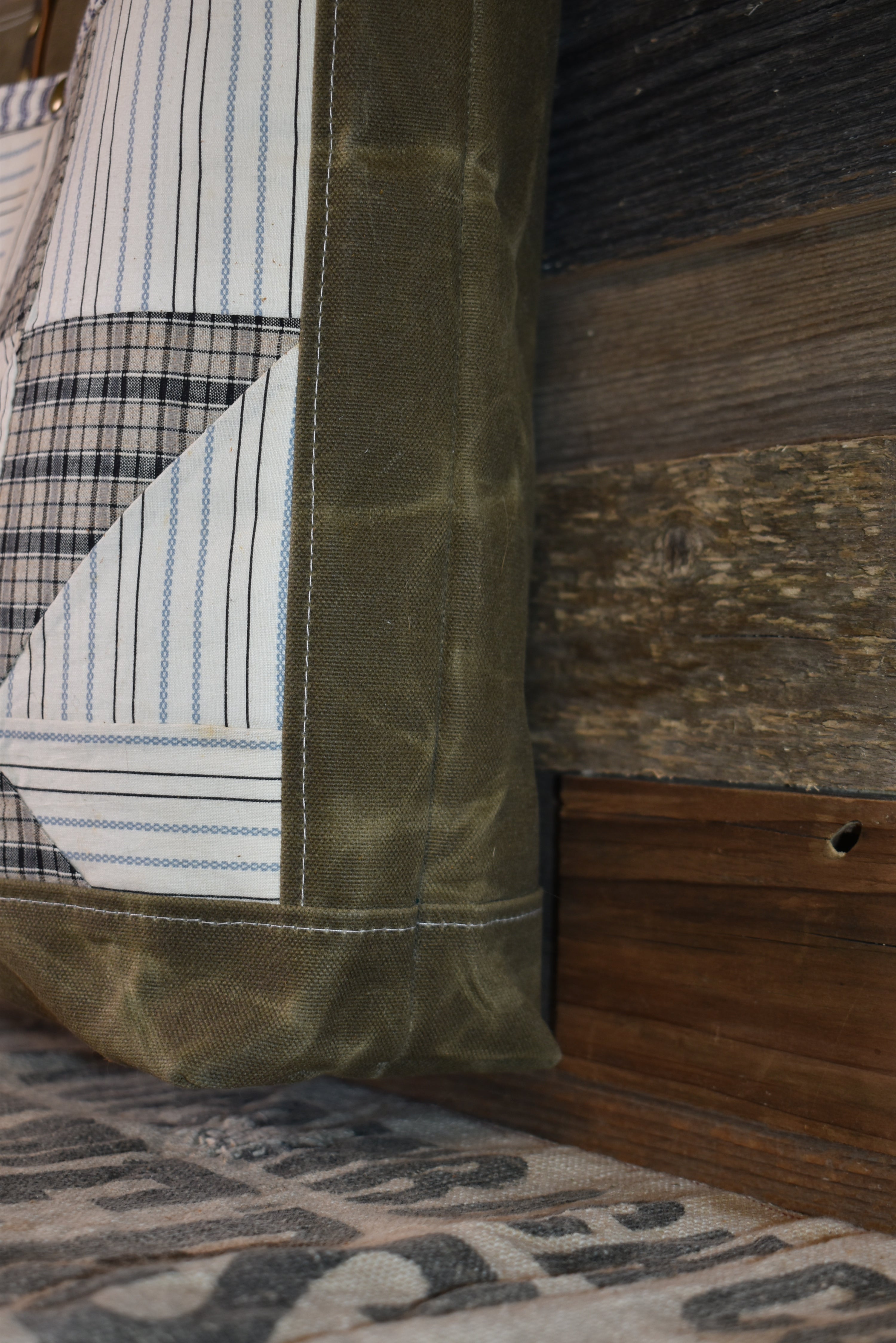 Antique Ohio Star Quilt + Vintage Patch + Waxed Canvas Tote