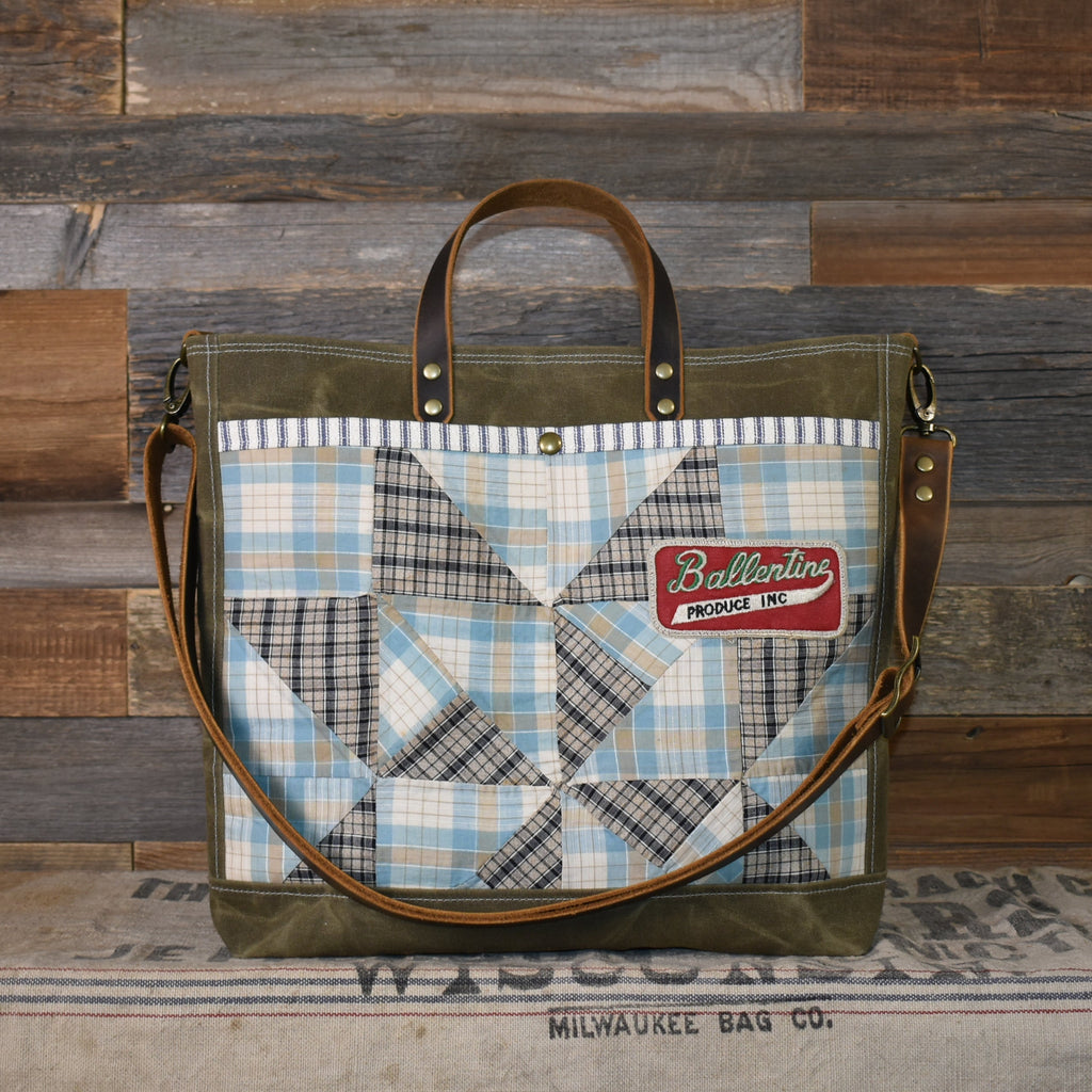 Antique Ohio Star Quilt + Vintage Patch + Waxed Canvas Tote