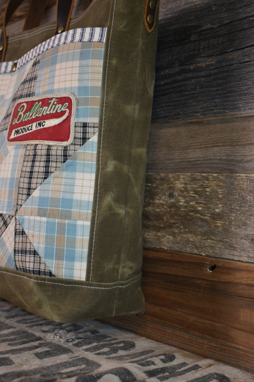 Antique Ohio Star Quilt + Vintage Patch + Waxed Canvas Tote