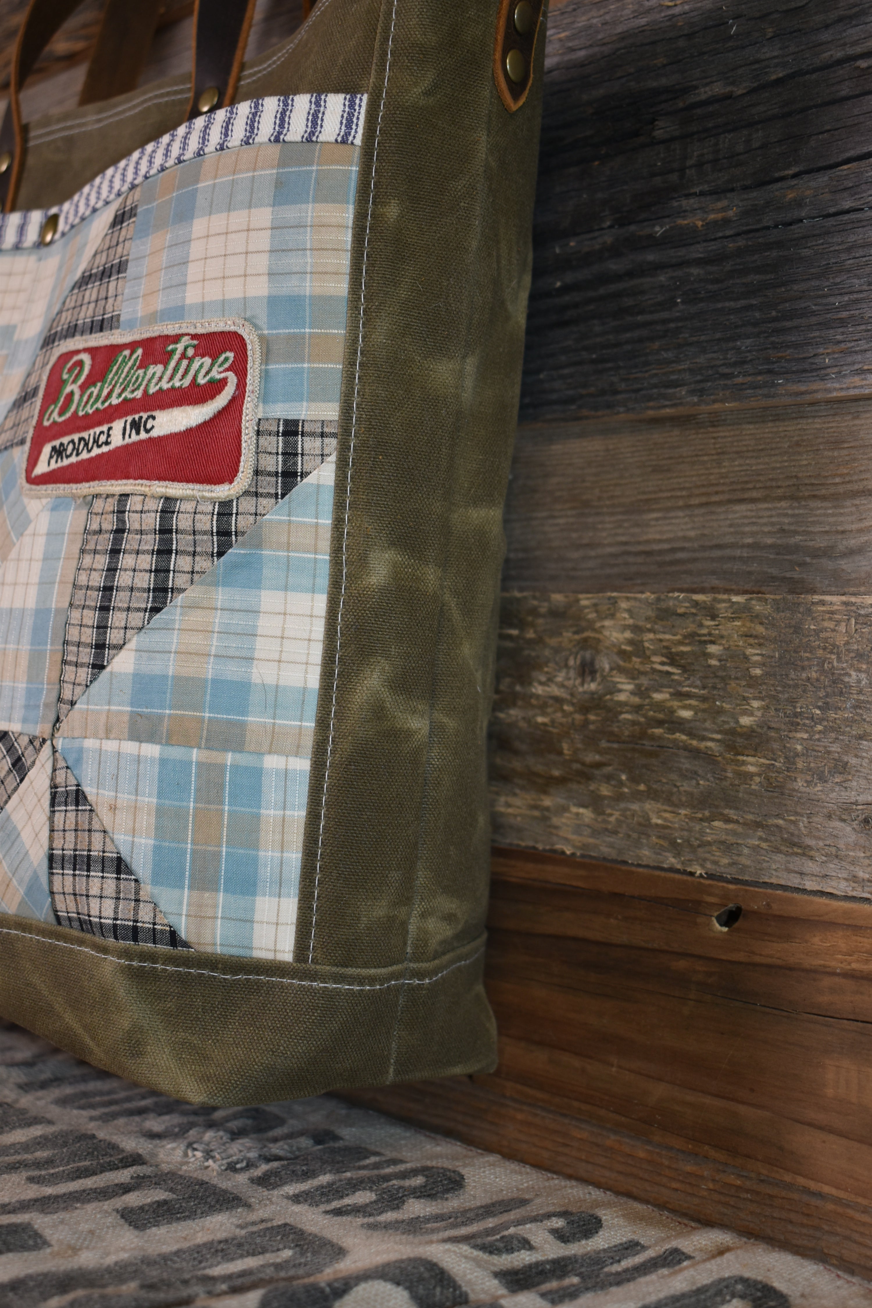 Antique Ohio Star Quilt + Vintage Patch + Waxed Canvas Tote