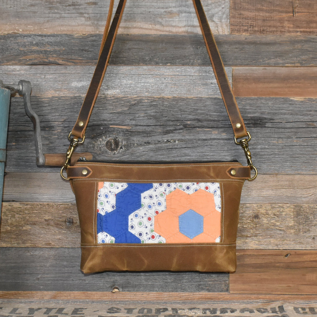 Vintage Grandmother's Flower Garden Quilt + Waxed Canvas Purse