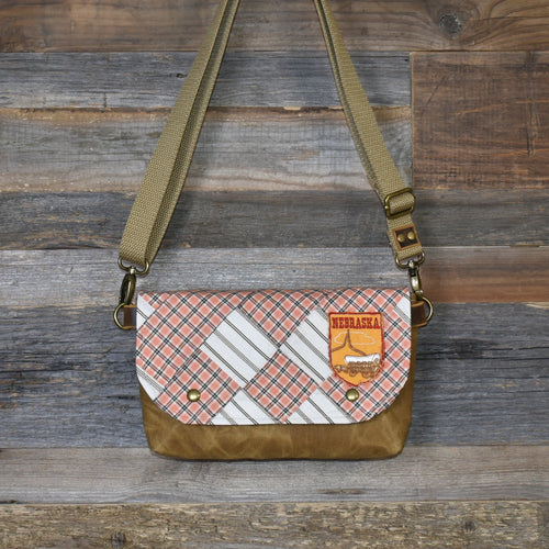 Antique Quilt + Vintage Nebraska Patch + Waxed Canvas Sling Bag