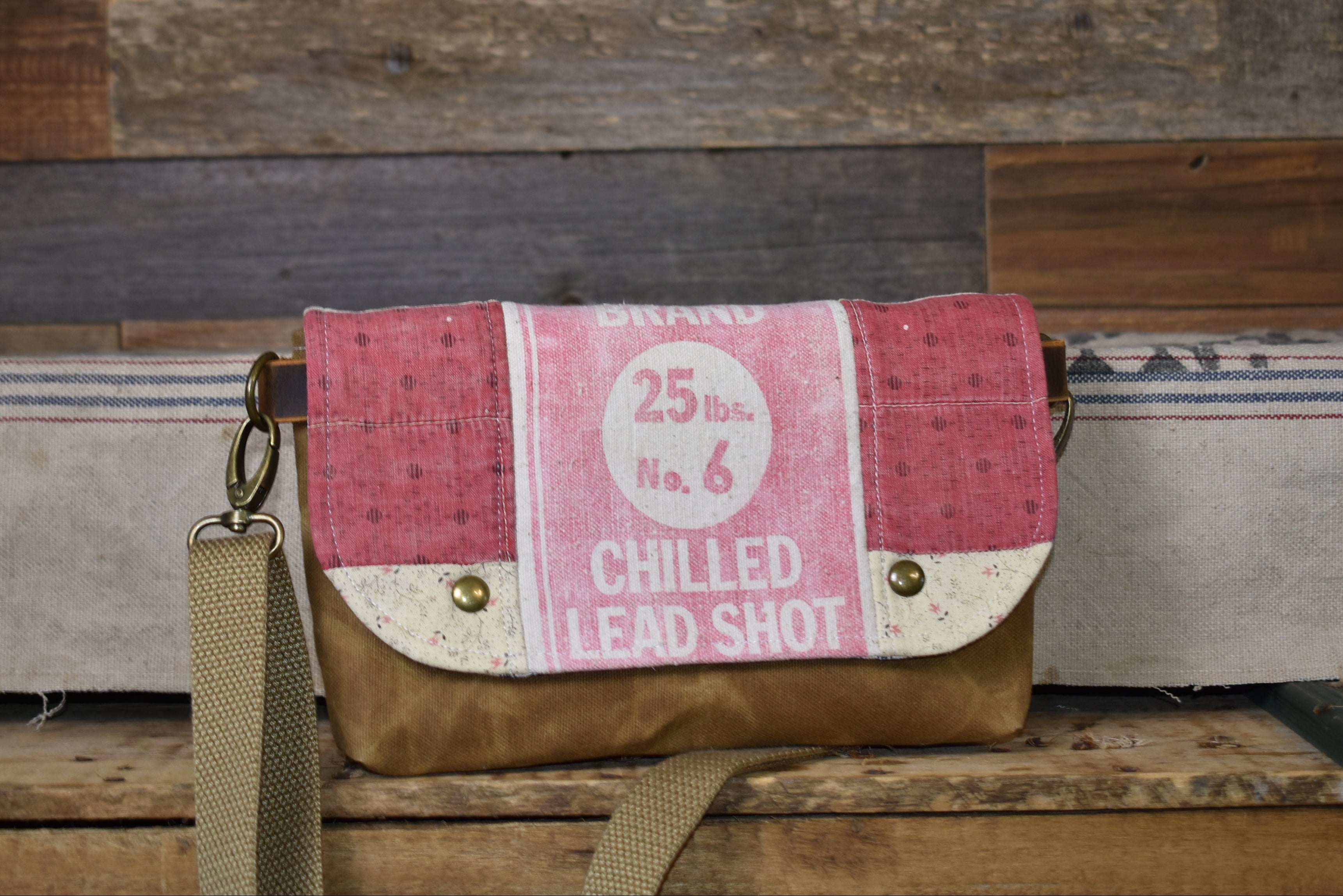 Antique Quilt + Vintage Lead Shot Bag + Waxed Canvas Sling Bag