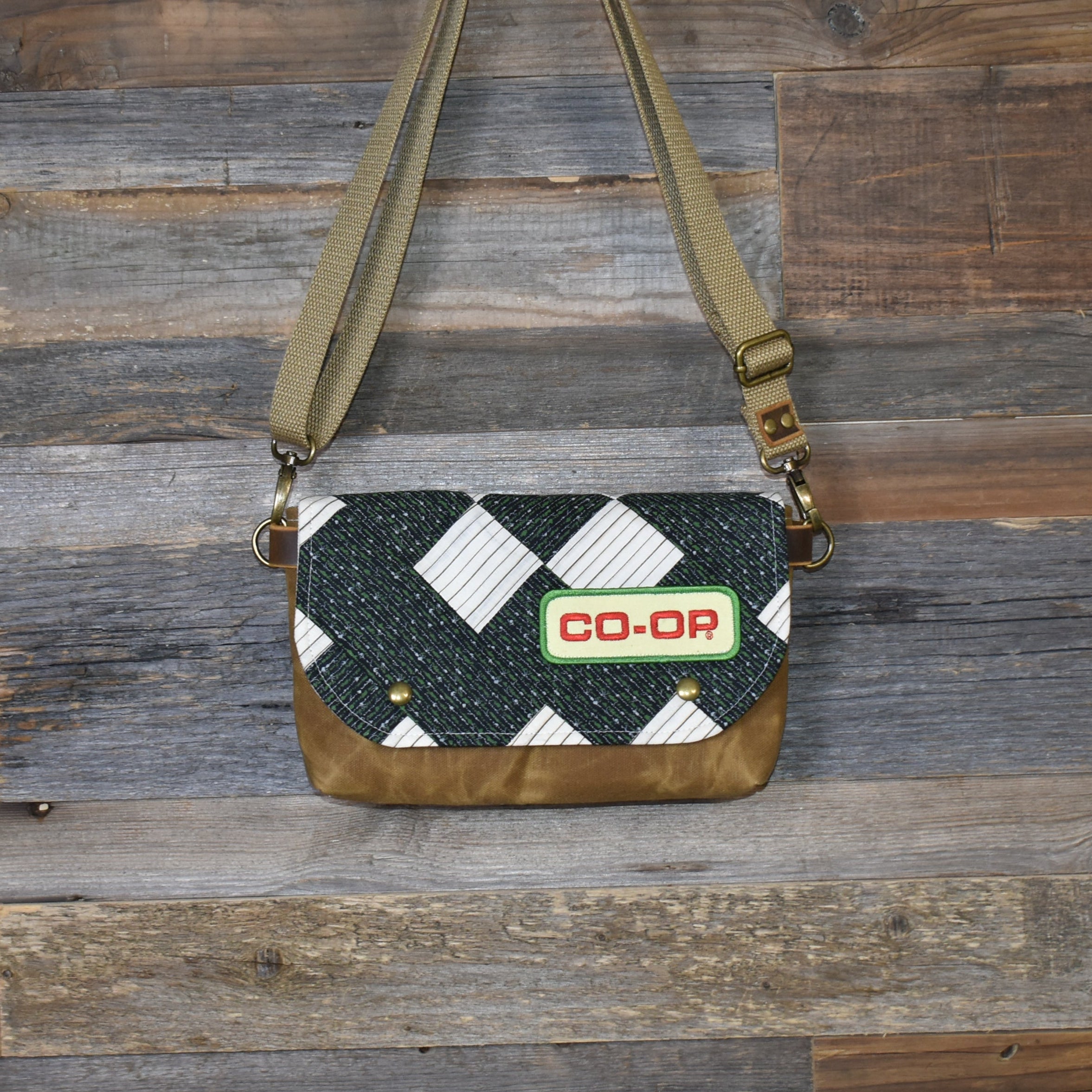 Antique Quilt + Vintage Patch + Waxed Canvas Sling Bag