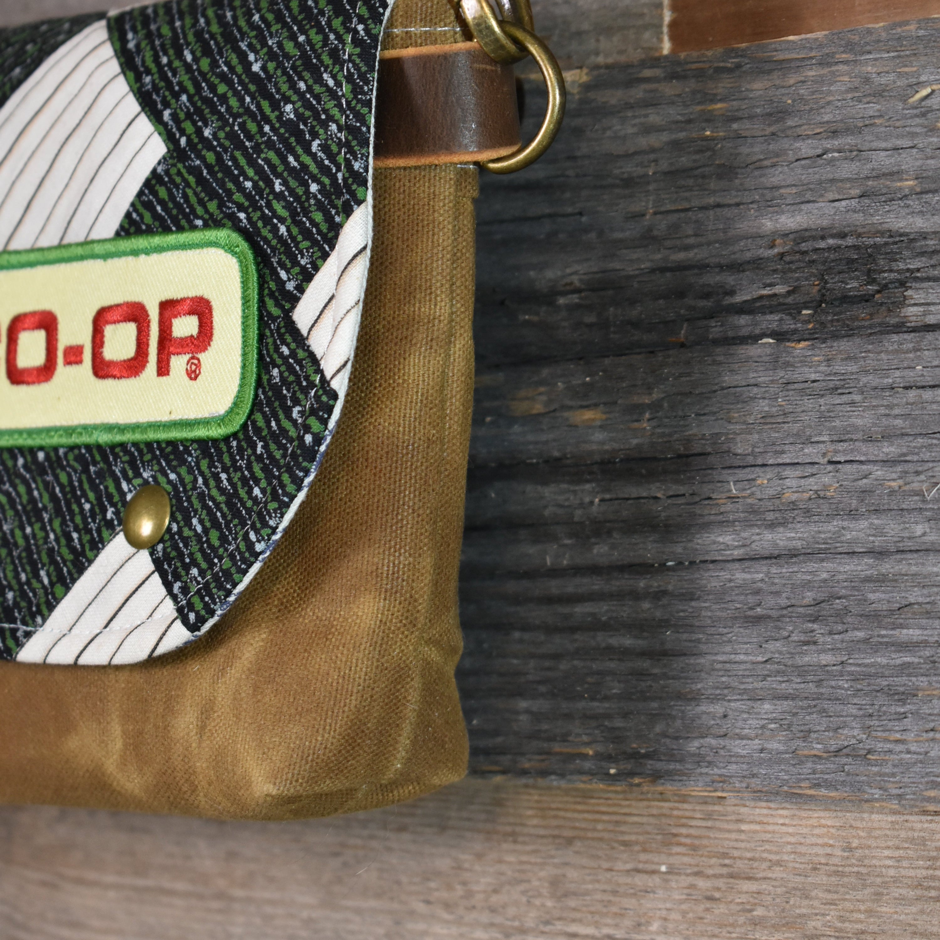 Antique Quilt + Vintage Patch + Waxed Canvas Sling Bag