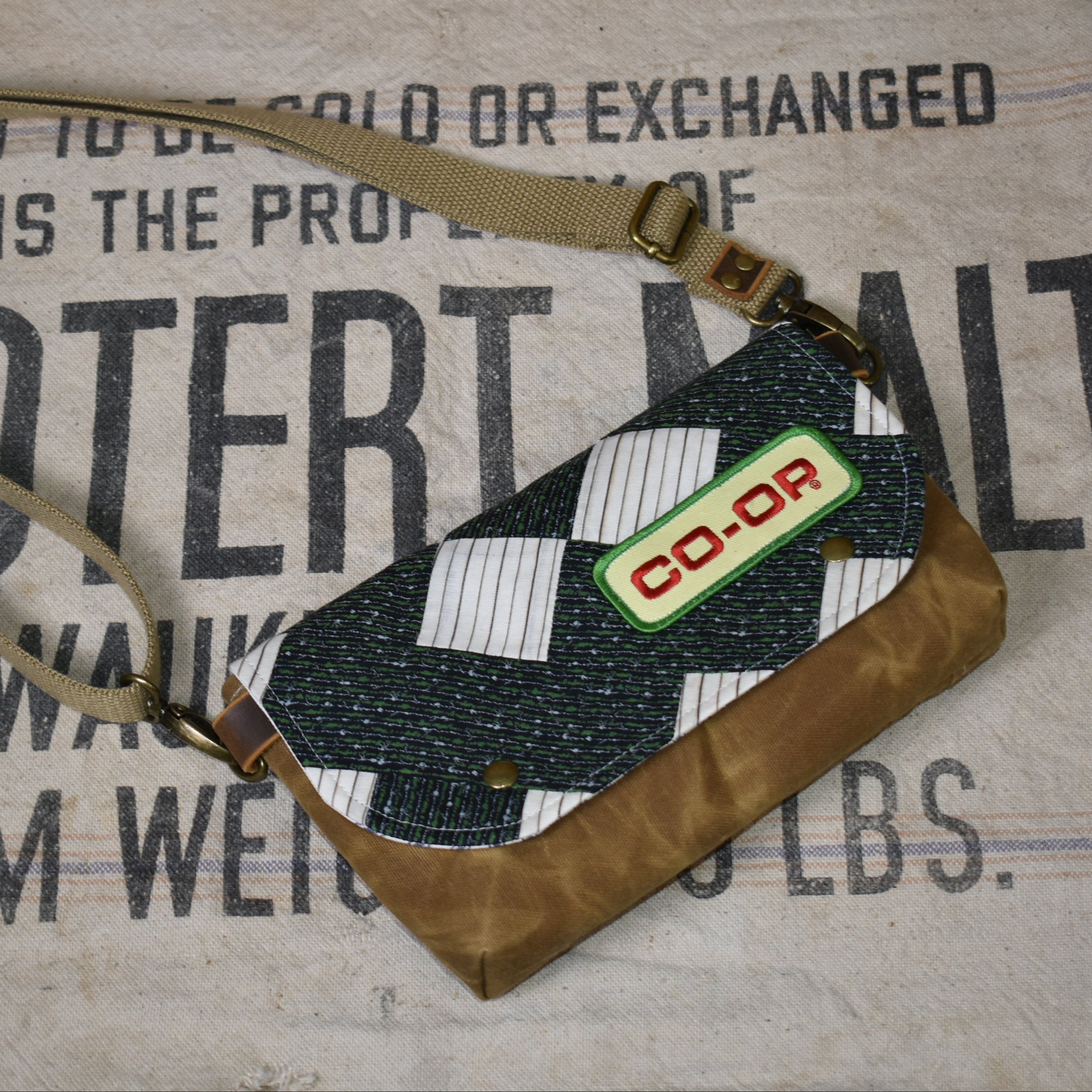 Antique Quilt + Vintage Patch + Waxed Canvas Sling Bag