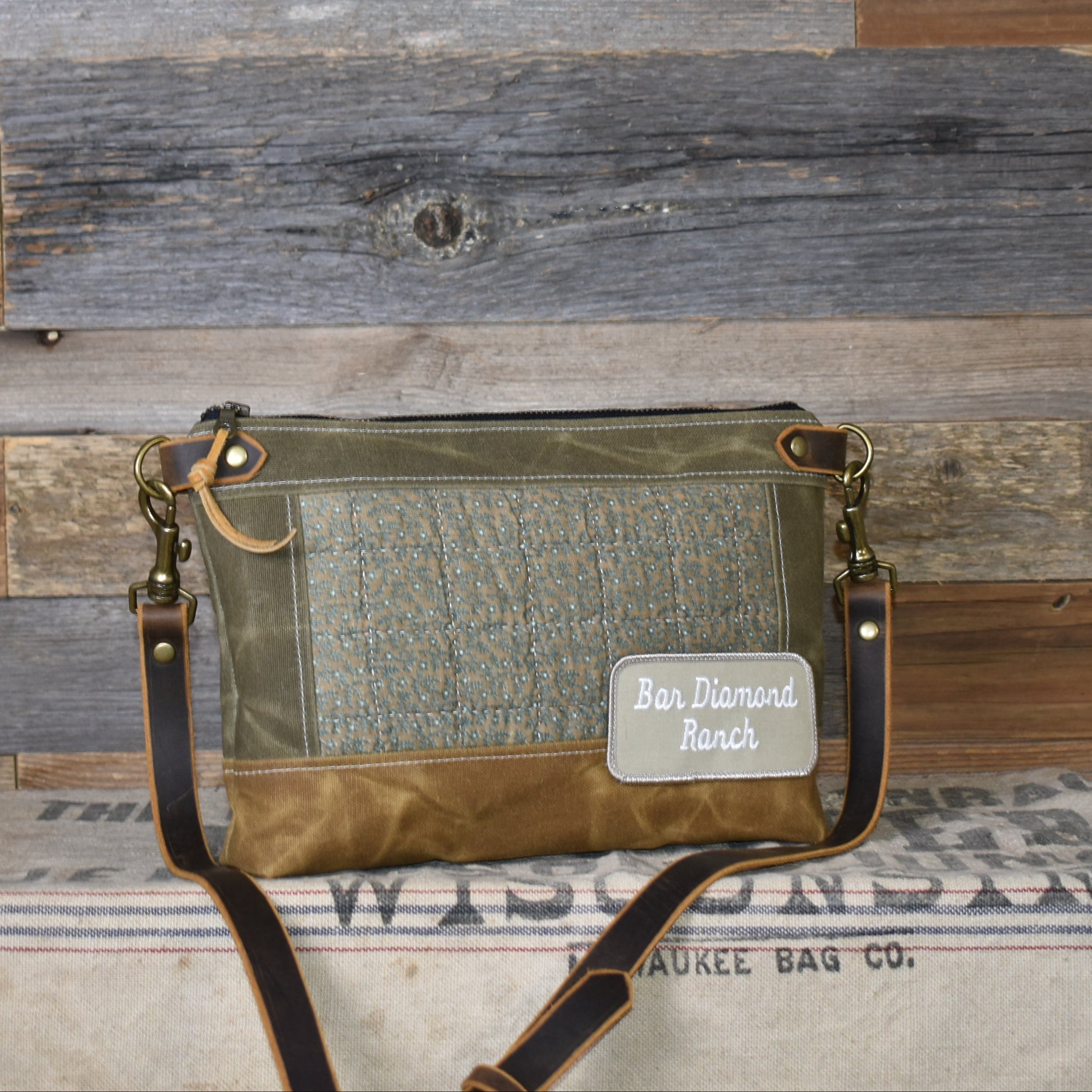 Antique Quilt + Vintage Patch + Waxed Canvas Purse