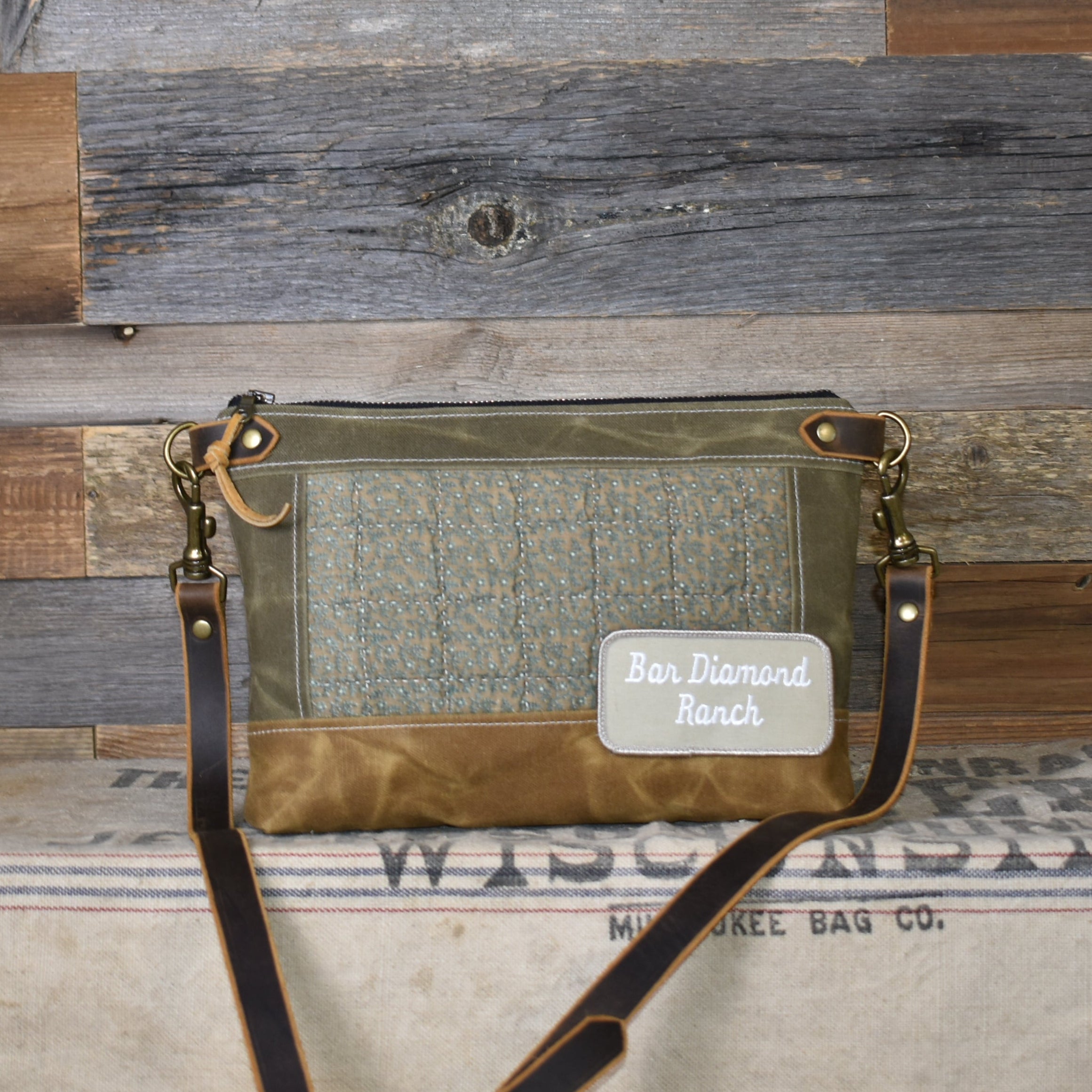 Antique Quilt + Vintage Patch + Waxed Canvas Purse