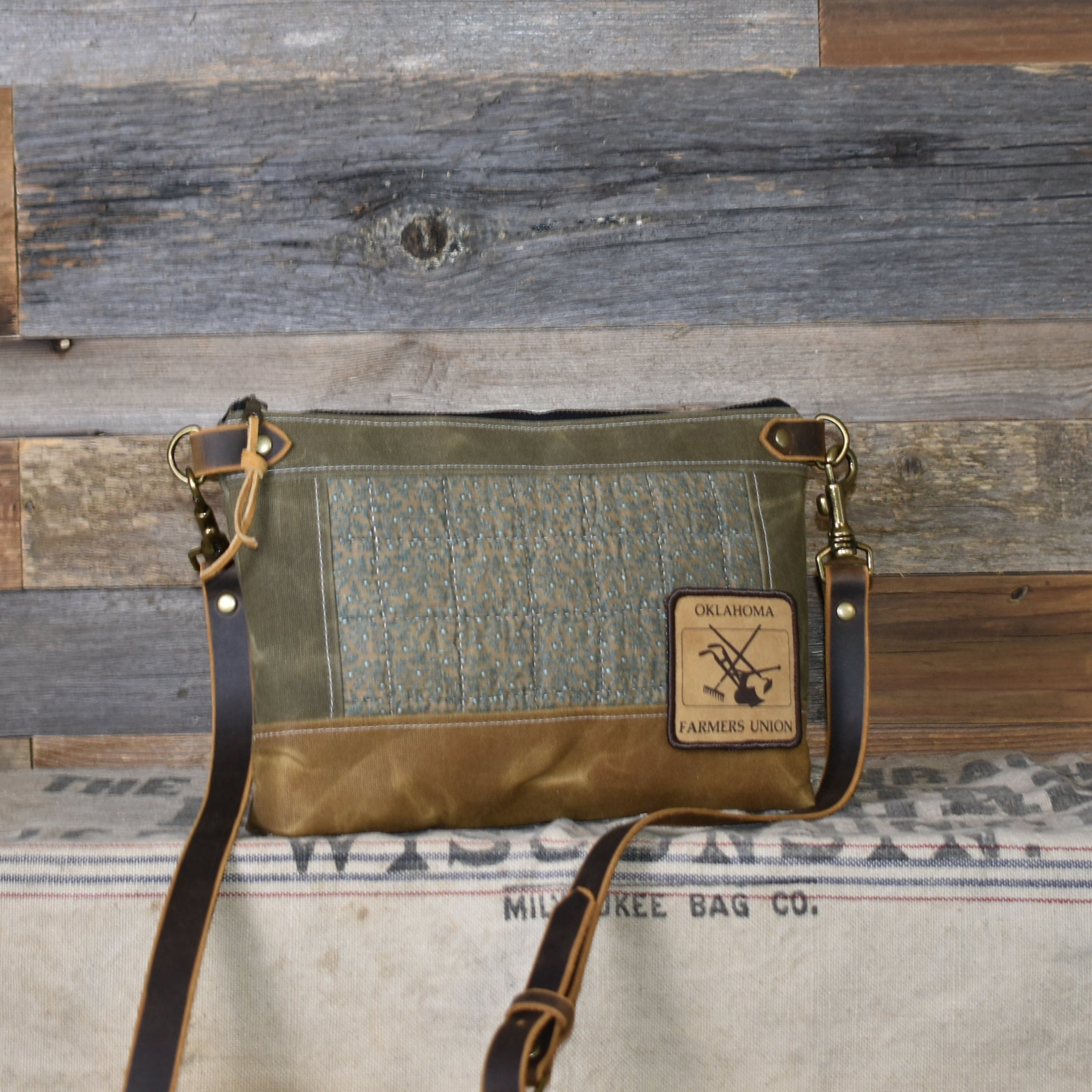 Antique Quilt + Vintage Patch + Waxed Canvas Purse