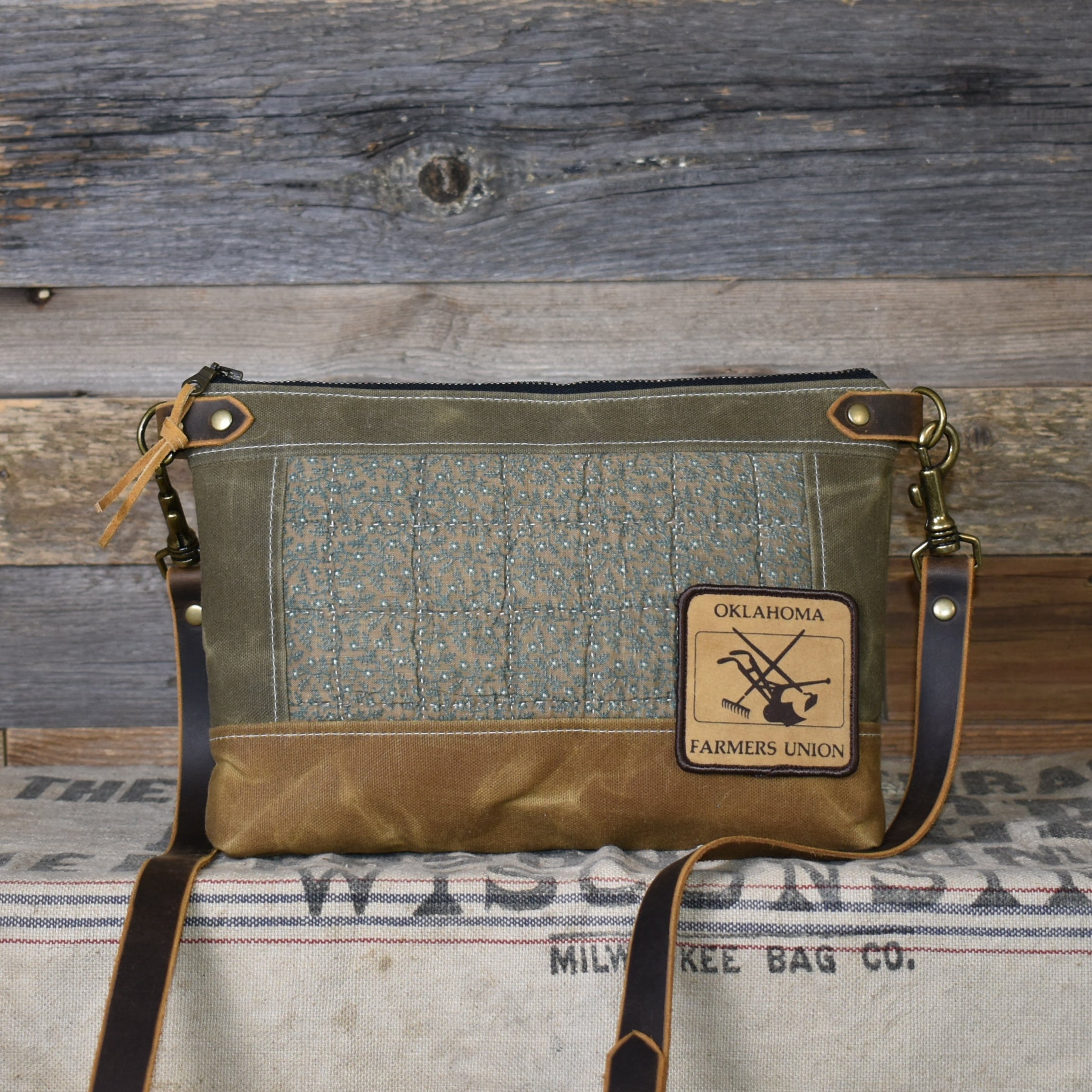 Antique Quilt + Vintage Patch + Waxed Canvas Purse