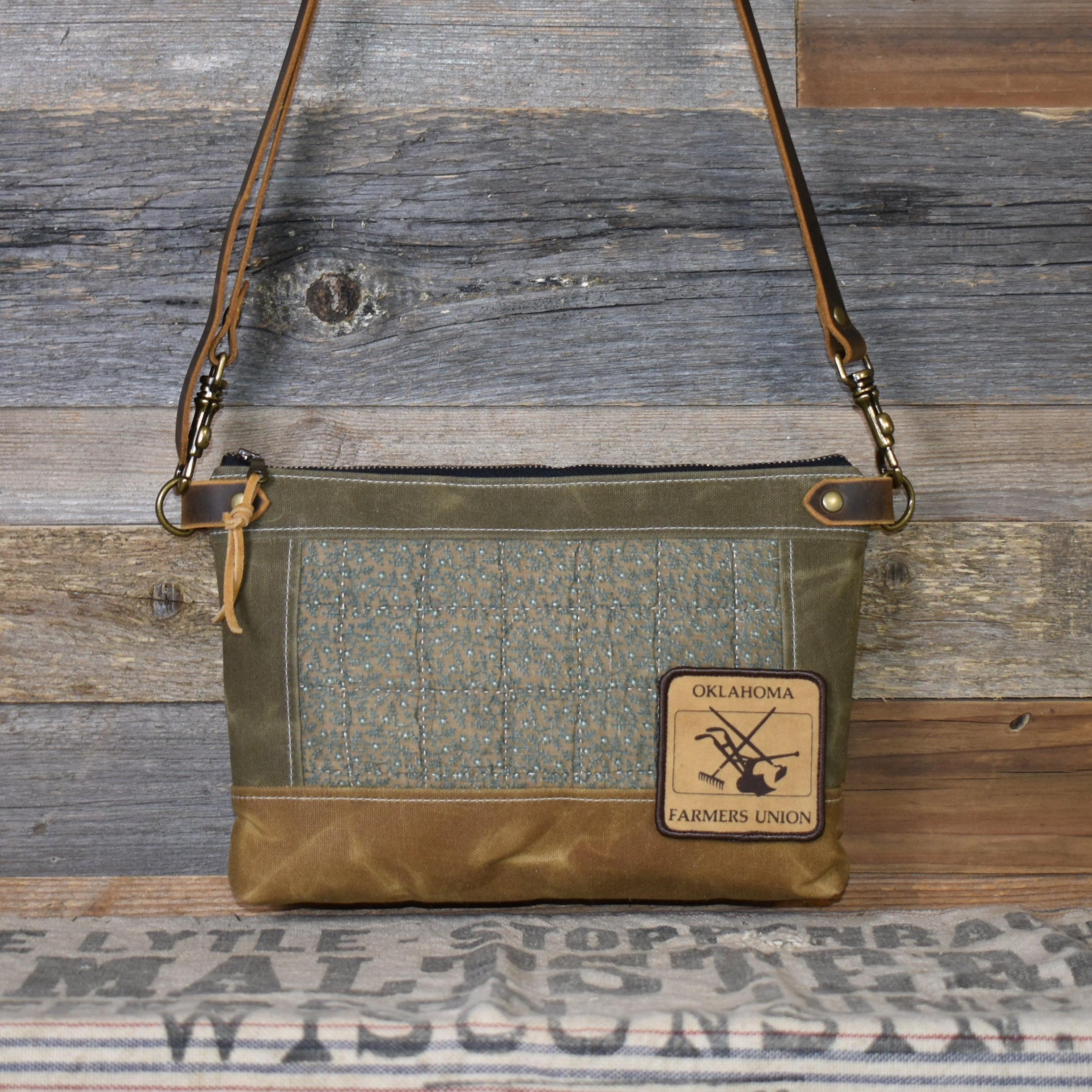 Antique Quilt + Vintage Patch + Waxed Canvas Purse