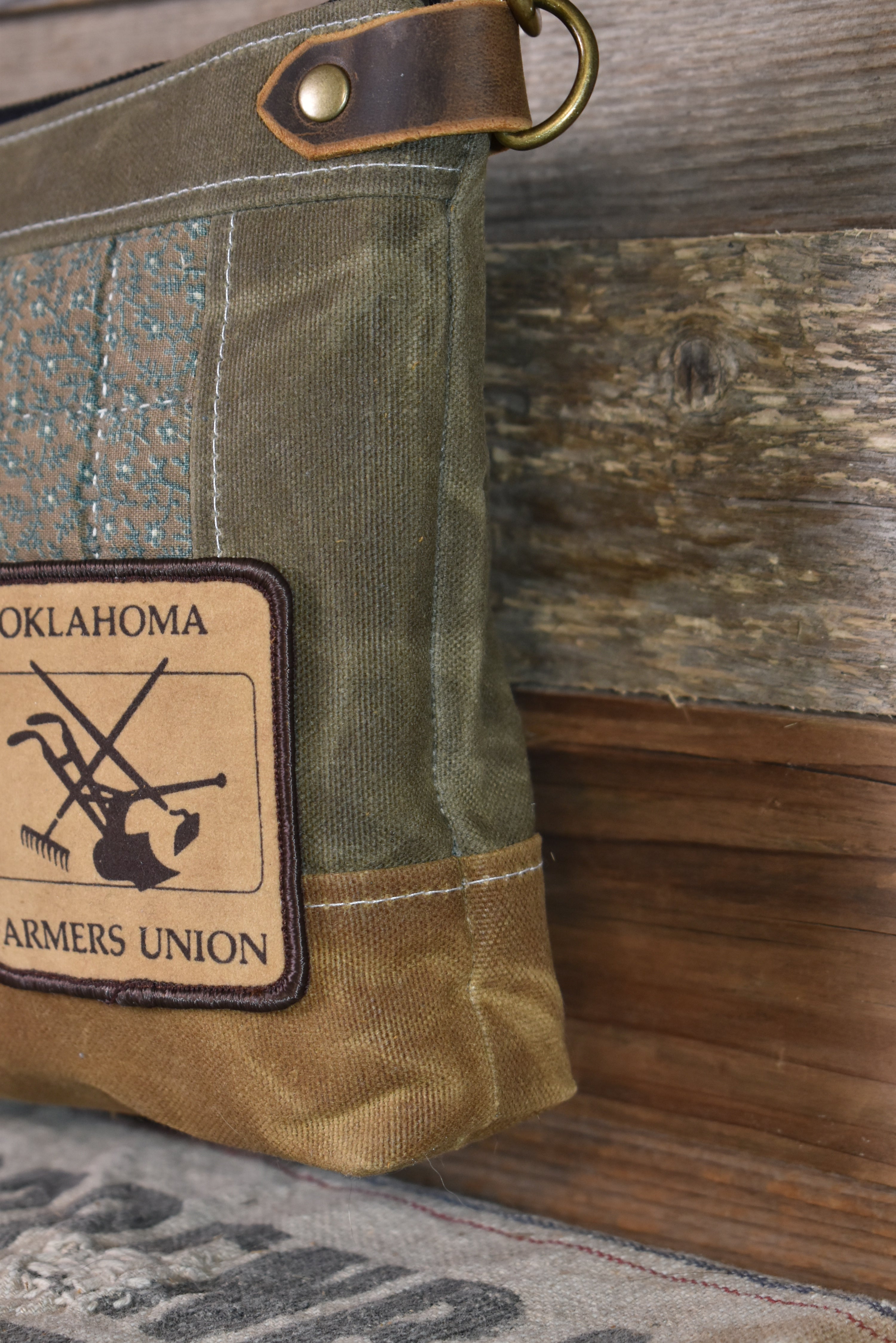 Antique Quilt + Vintage Patch + Waxed Canvas Purse