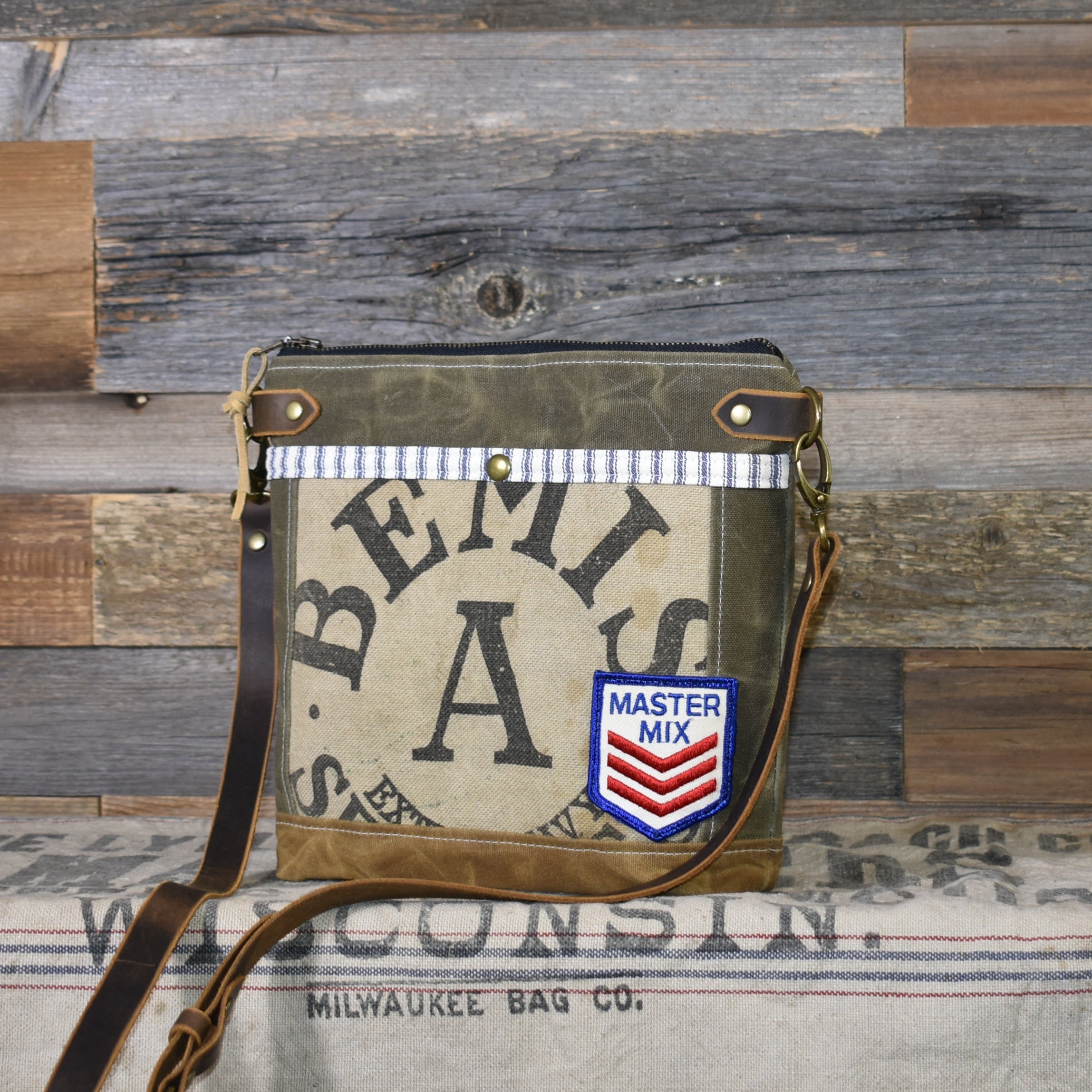 Antique Bemis Seamless Grain Sack + Vintage Master Mix Patch + Waxed Canvas Purse