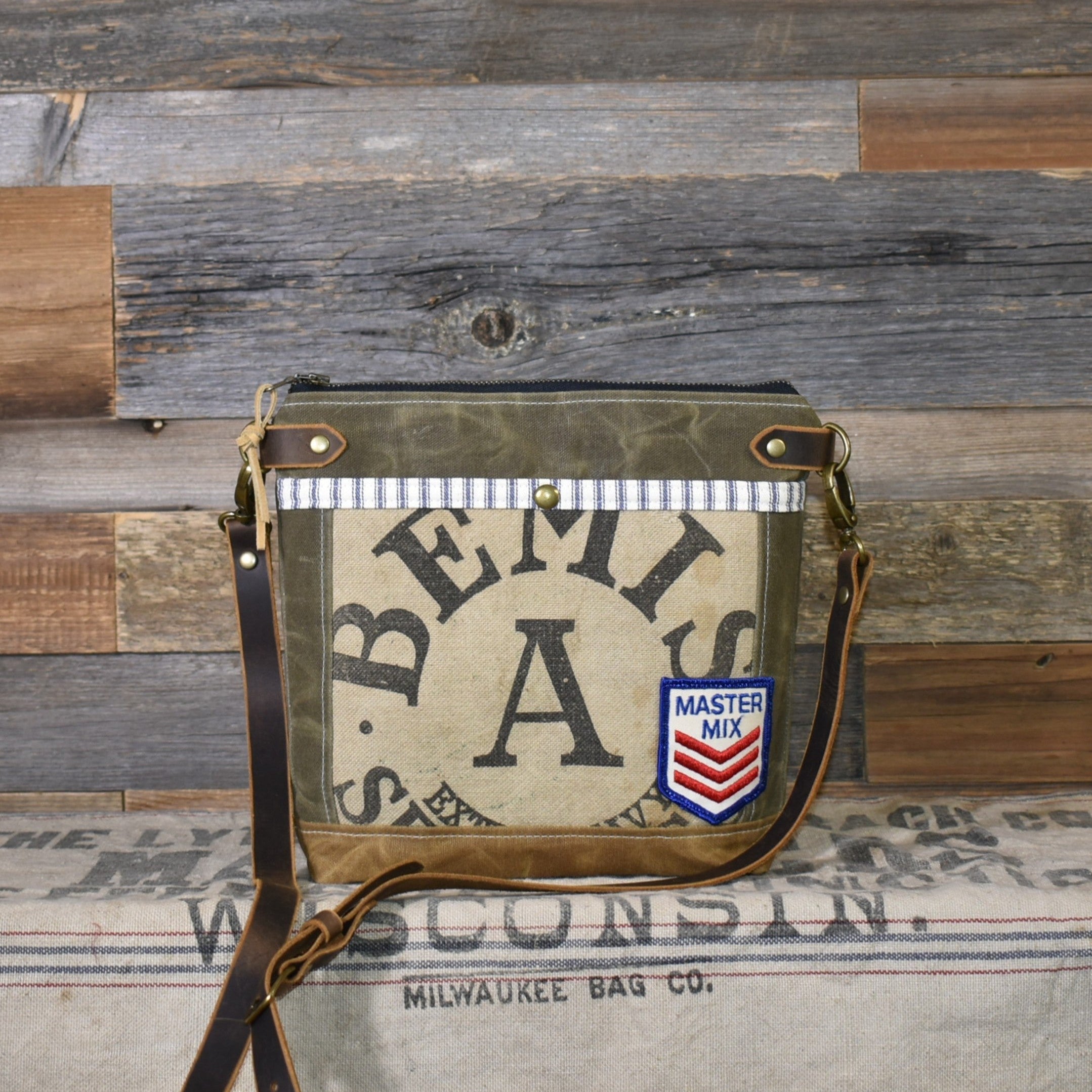 Antique Bemis Seamless Grain Sack + Vintage Master Mix Patch + Waxed Canvas Purse