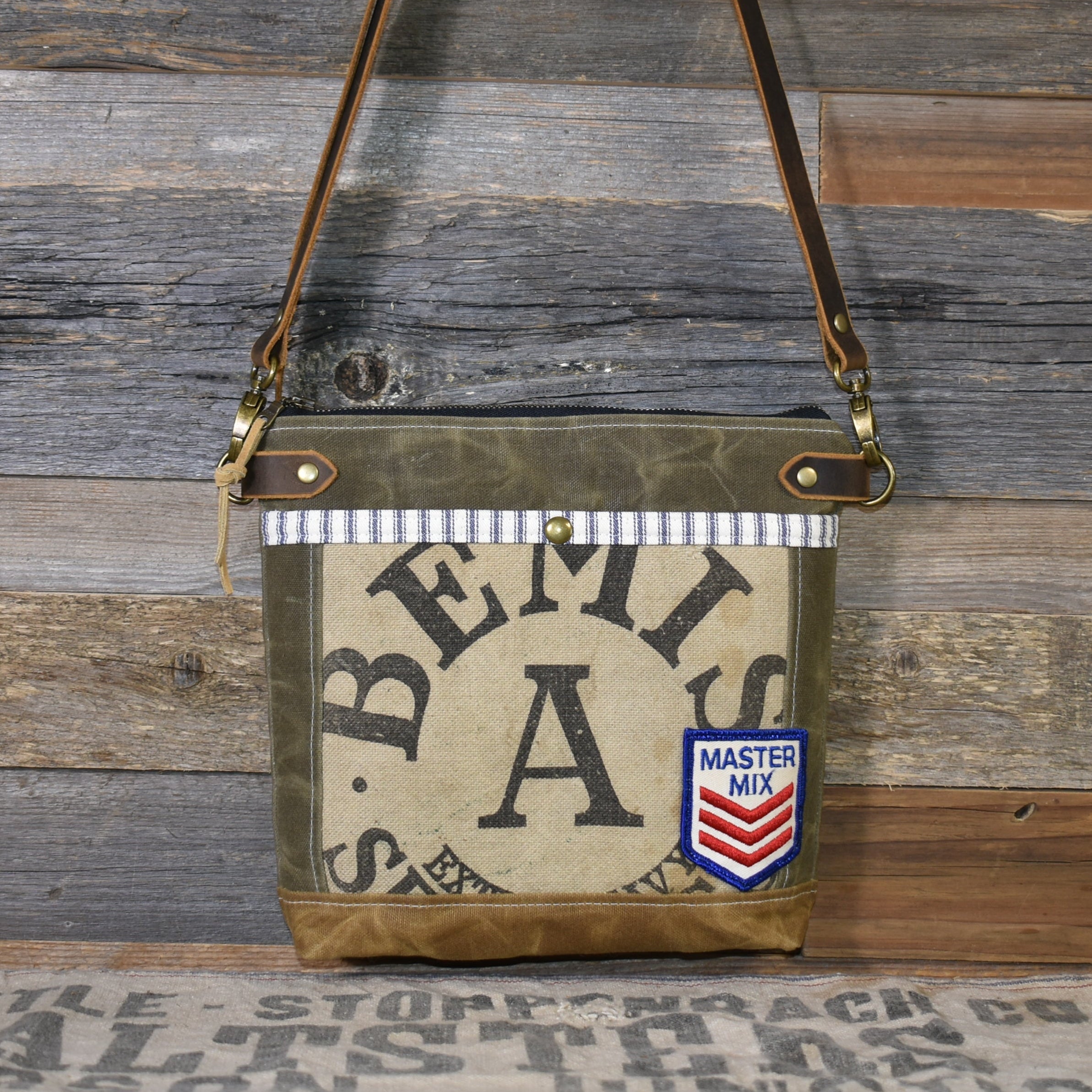 Antique Bemis Seamless Grain Sack + Vintage Master Mix Patch + Waxed Canvas Purse