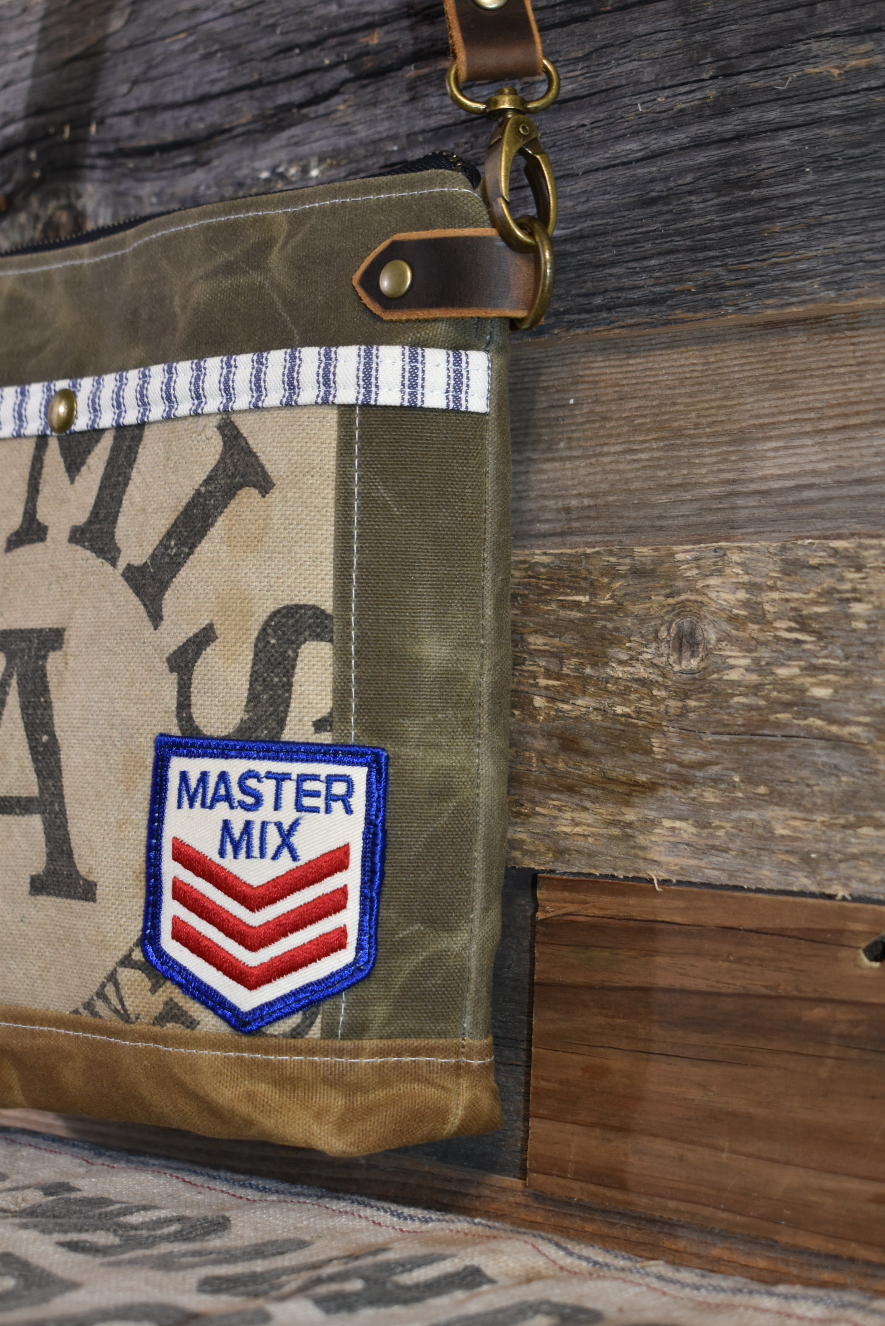 Antique Bemis Seamless Grain Sack + Vintage Master Mix Patch + Waxed Canvas Purse