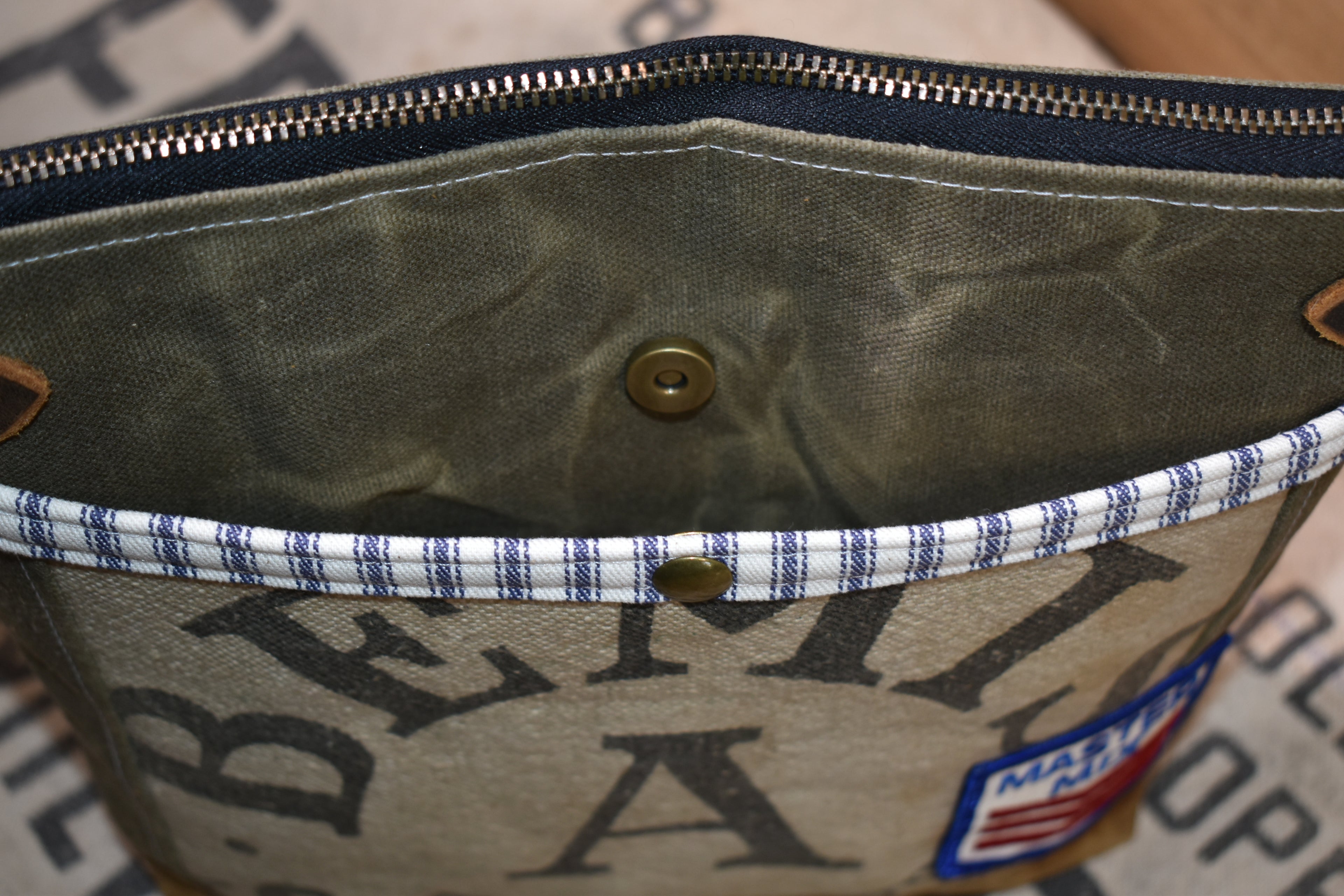 Antique Bemis Seamless Grain Sack + Vintage Master Mix Patch + Waxed Canvas Purse