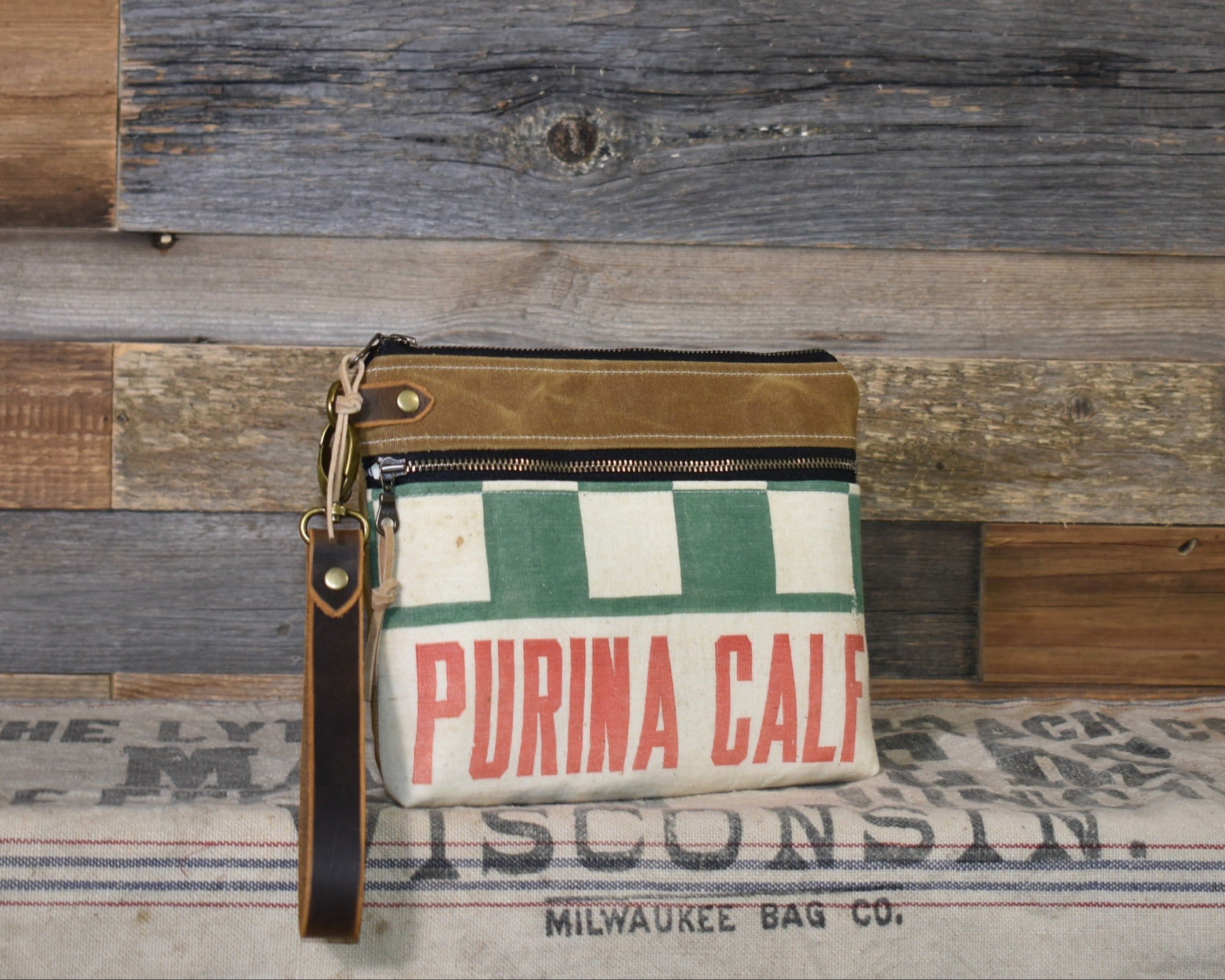 Vintage Purina Calf Feed Sack Wristlet Clutch