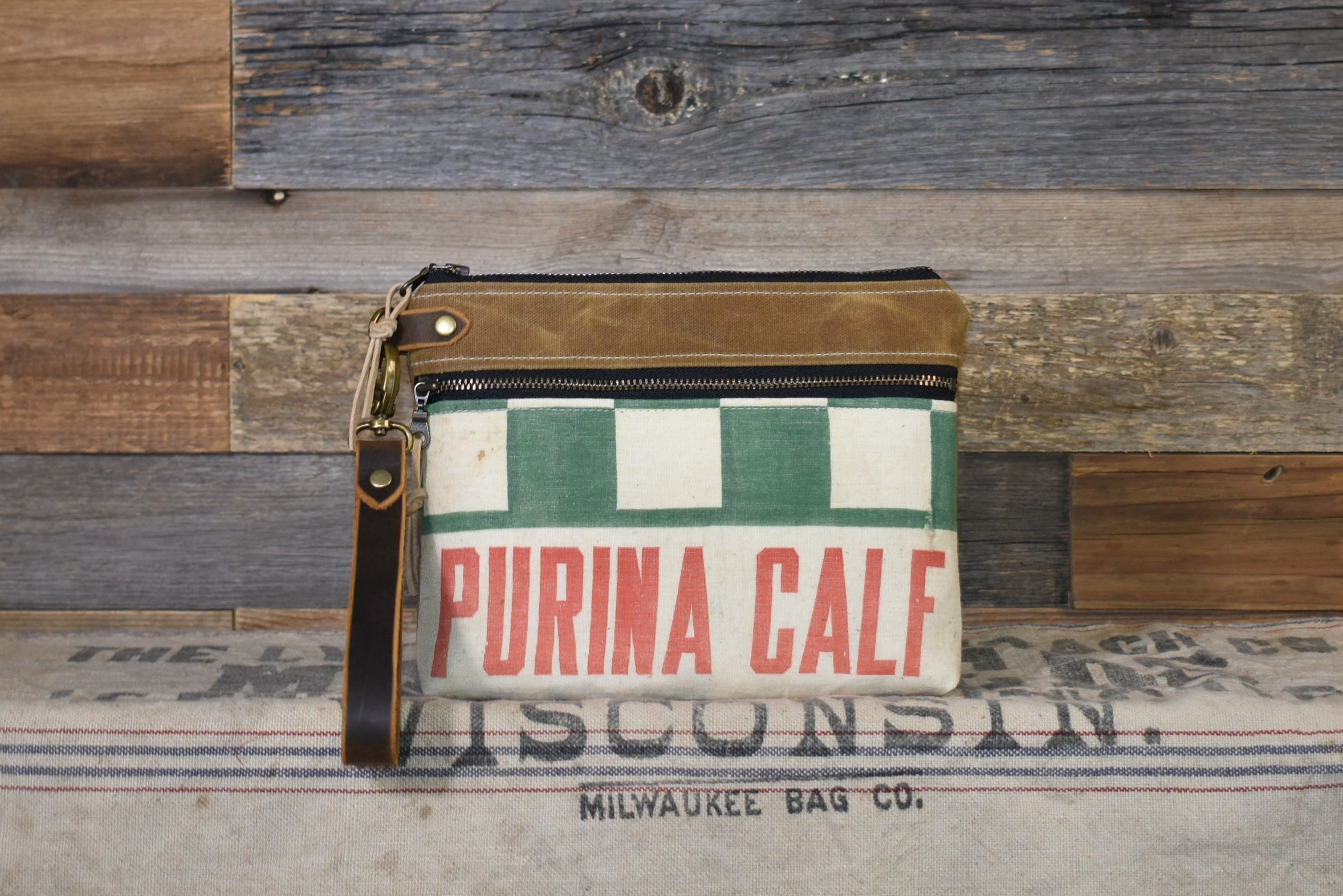 Vintage Purina Calf Feed Sack Wristlet Clutch