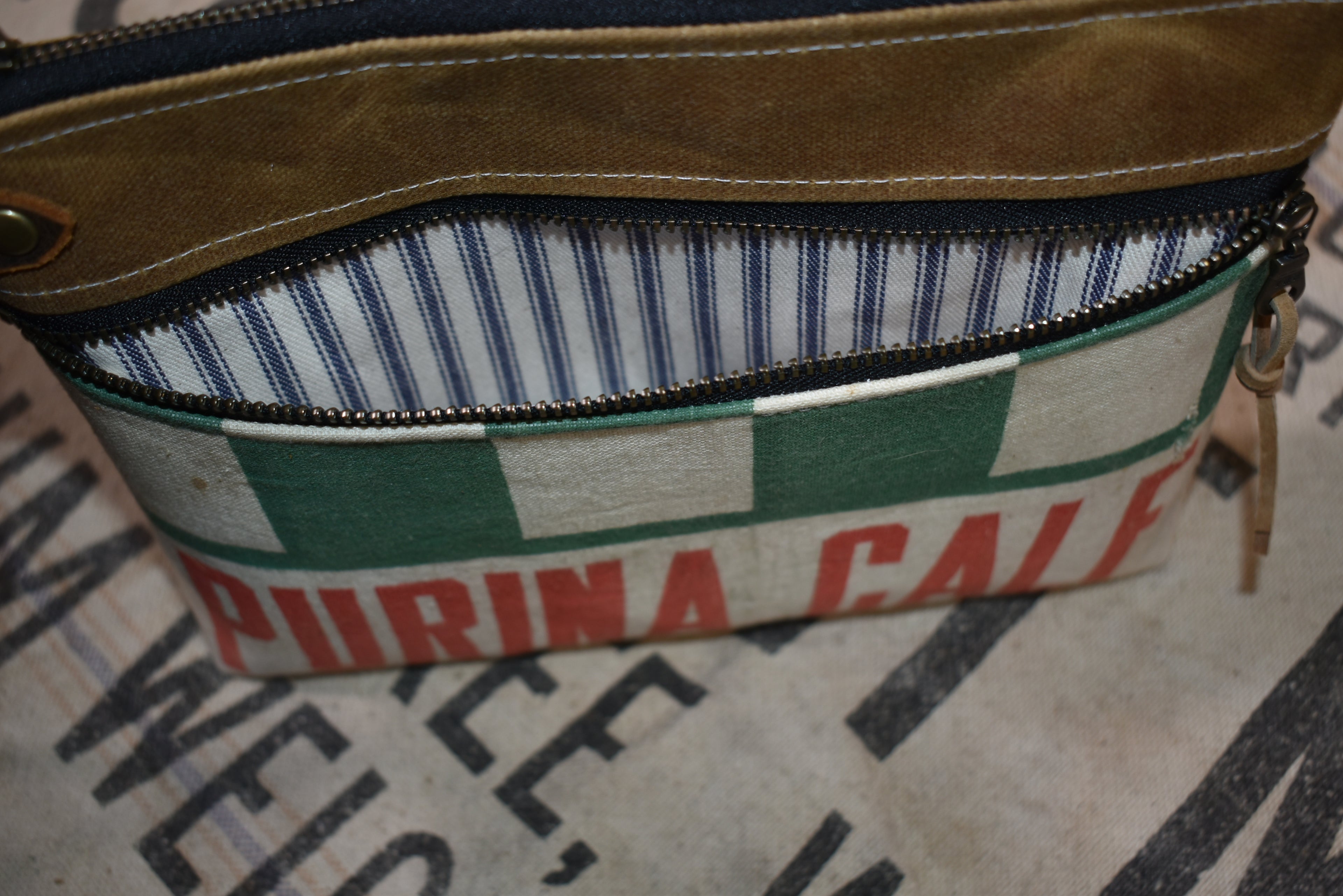 Vintage Purina Calf Feed Sack Wristlet Clutch