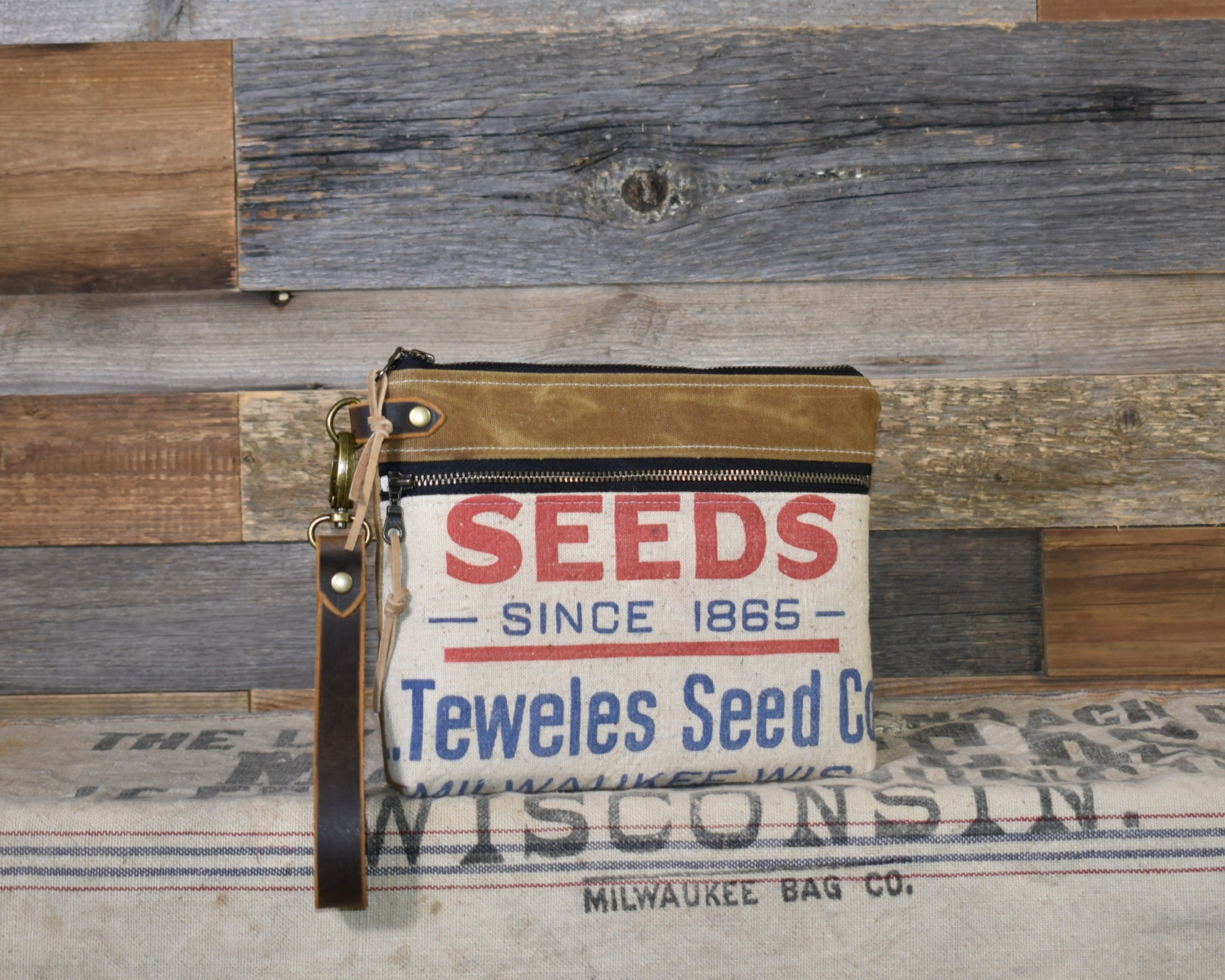 Vintage Badger Seed Sack Wristlet Clutch