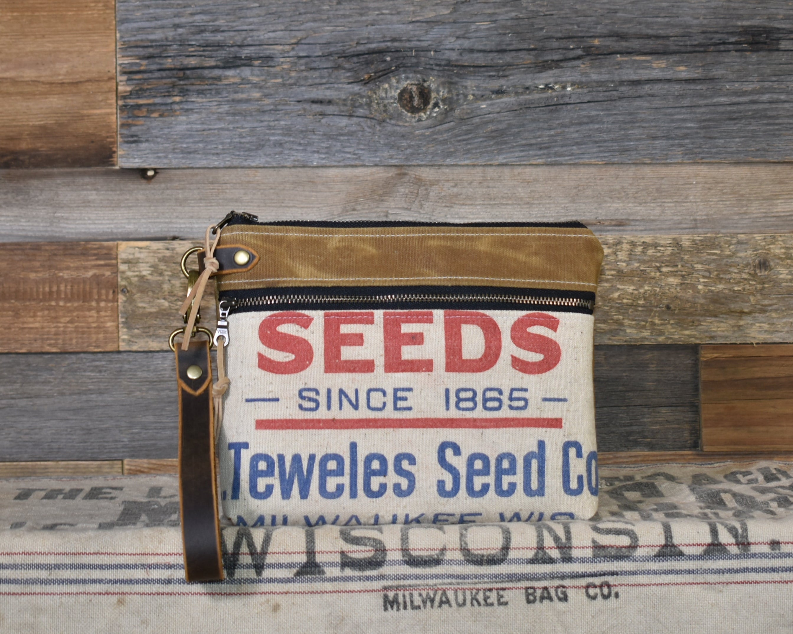 Vintage Badger Seed Sack Wristlet Clutch