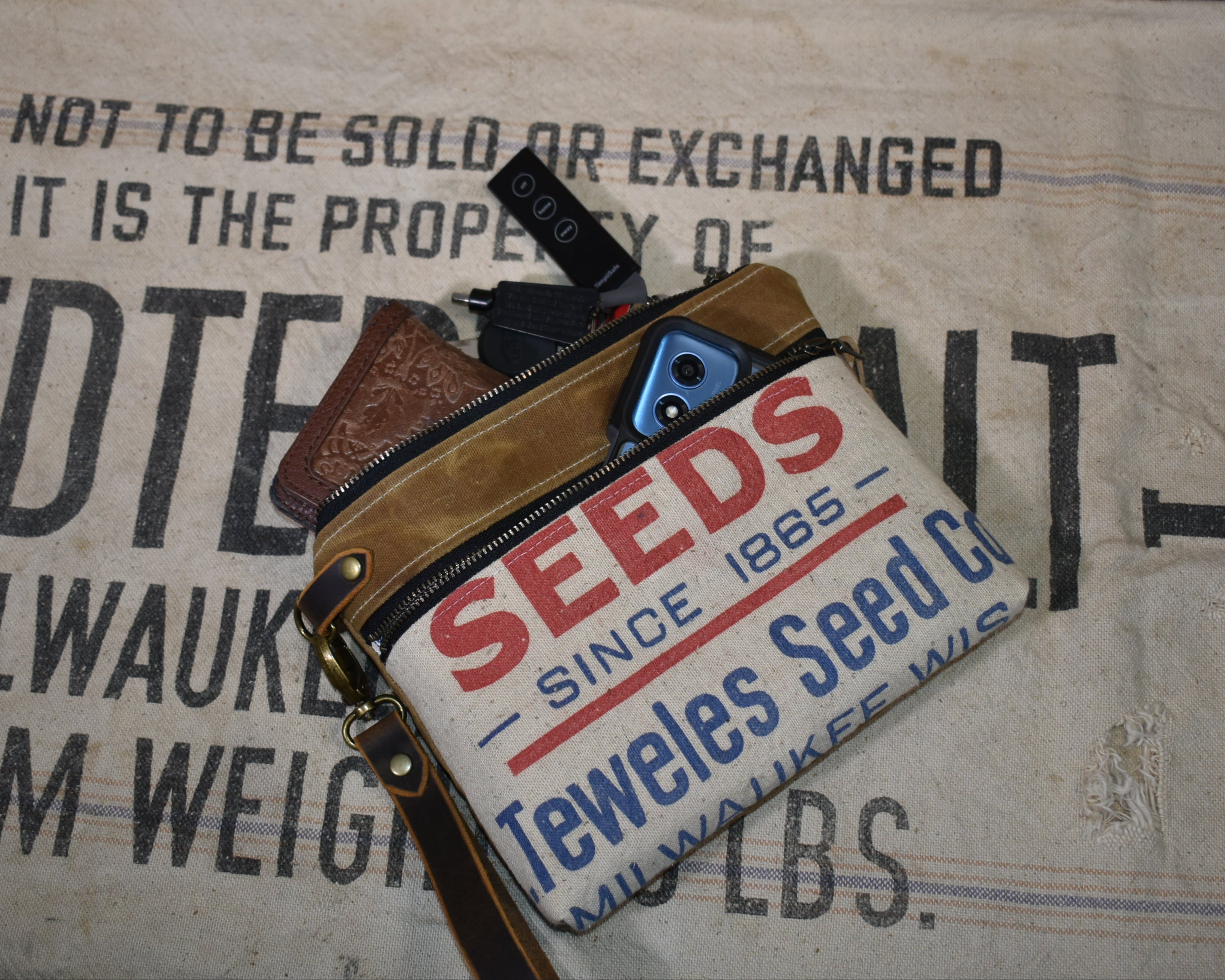 Vintage Badger Seed Sack Wristlet Clutch